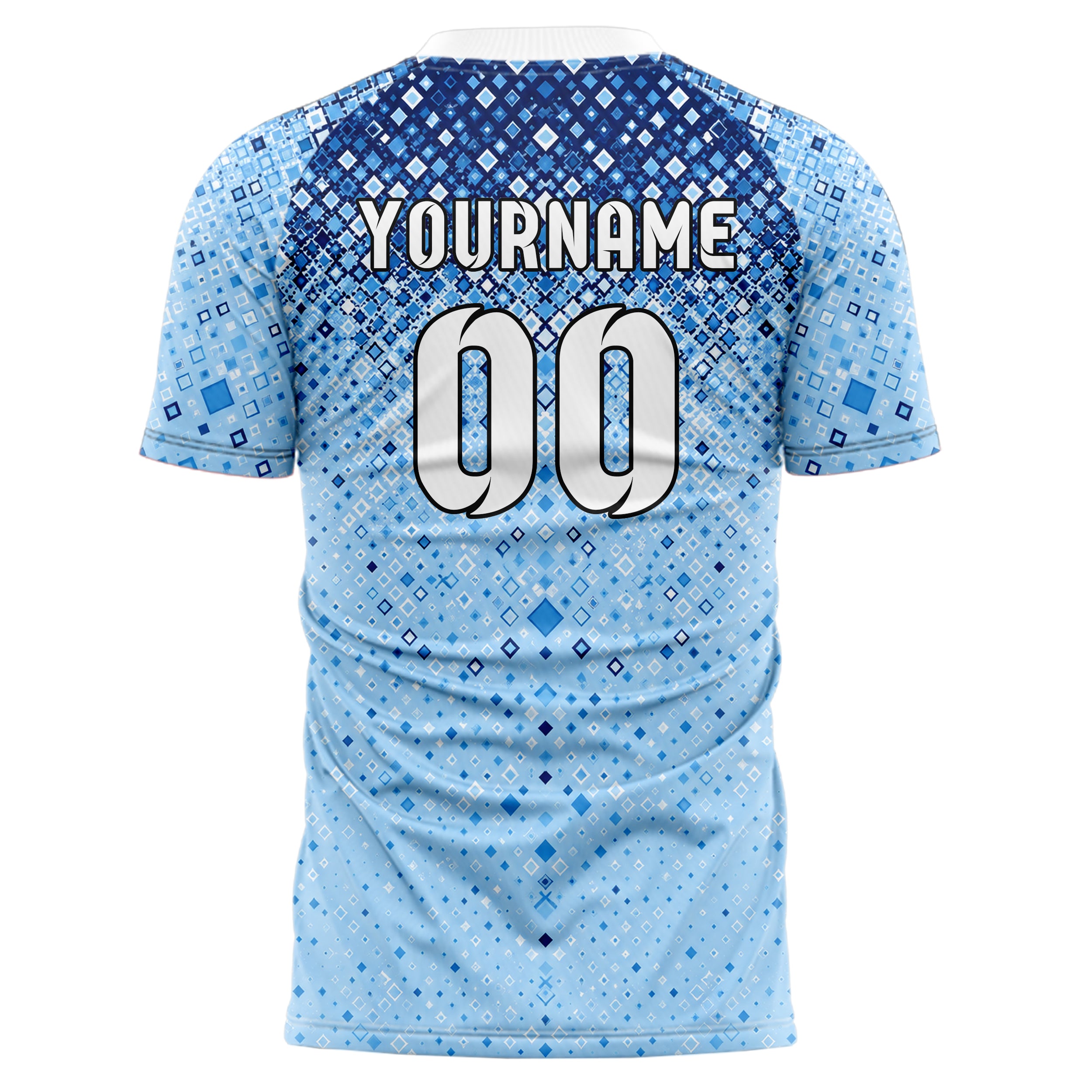 Hellblau klassisches Rauten dichter Verlauf von oben Design 01-0088 individuelles Fußballtrikot back