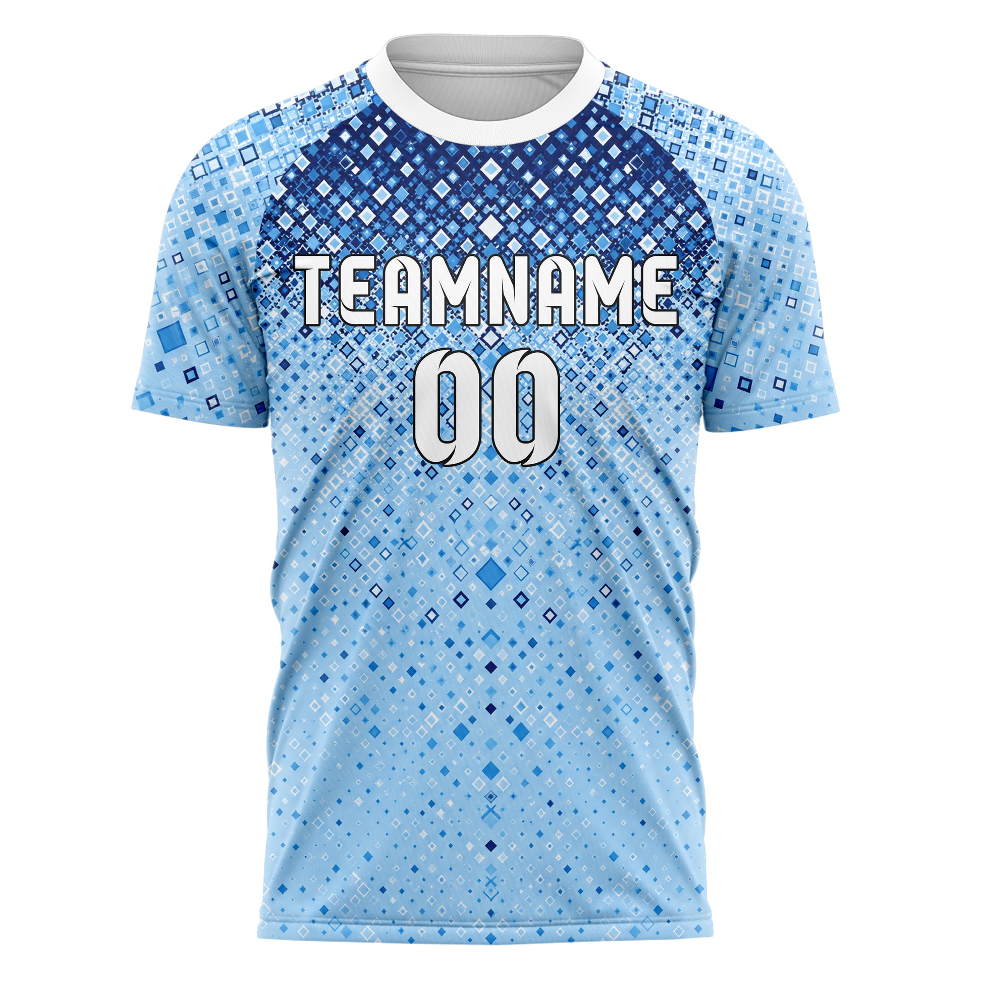 Hellblau klassisches Rauten dichter Verlauf von oben Design 01-0088 individuelles Fußballtrikot front
