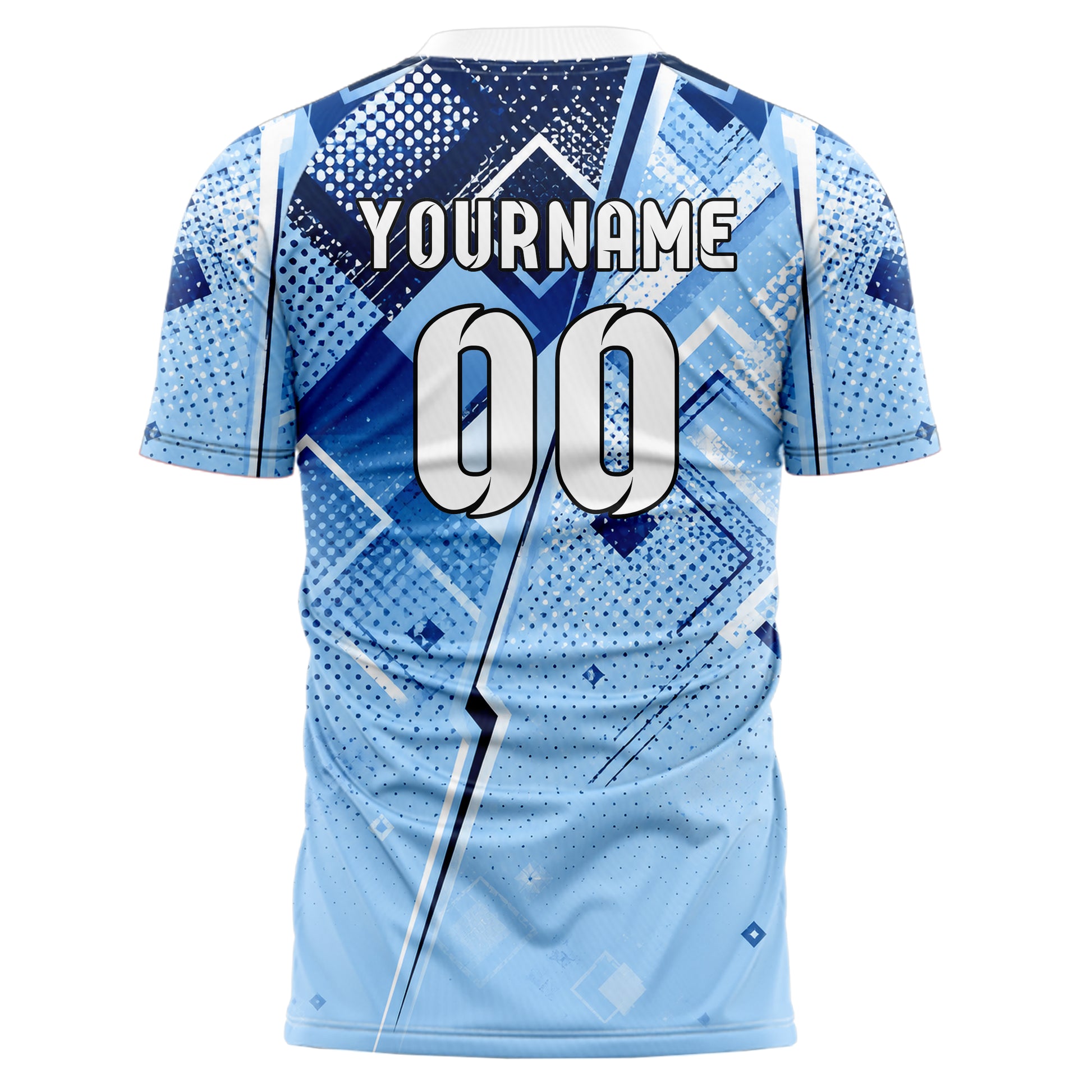 Hellblau klassisches Rauten dichter Verlauf von oben Design 01-0328 individuelles Fußballtrikot back