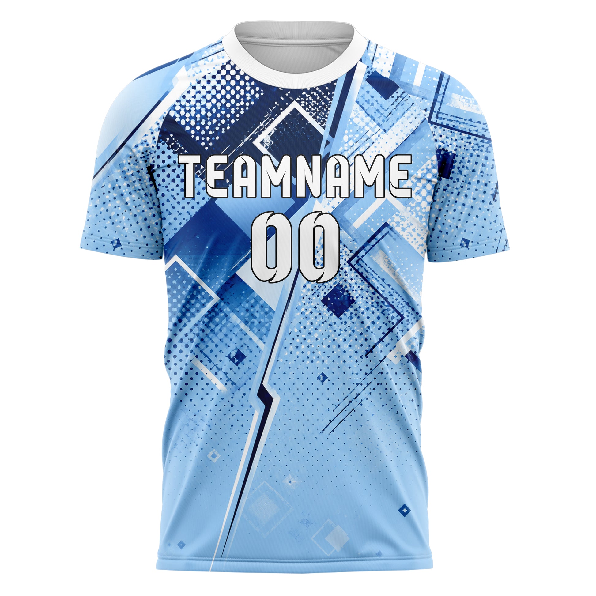 Hellblau klassisches Rauten dichter Verlauf von oben Design 01-0328 individuelles Fußballtrikot front