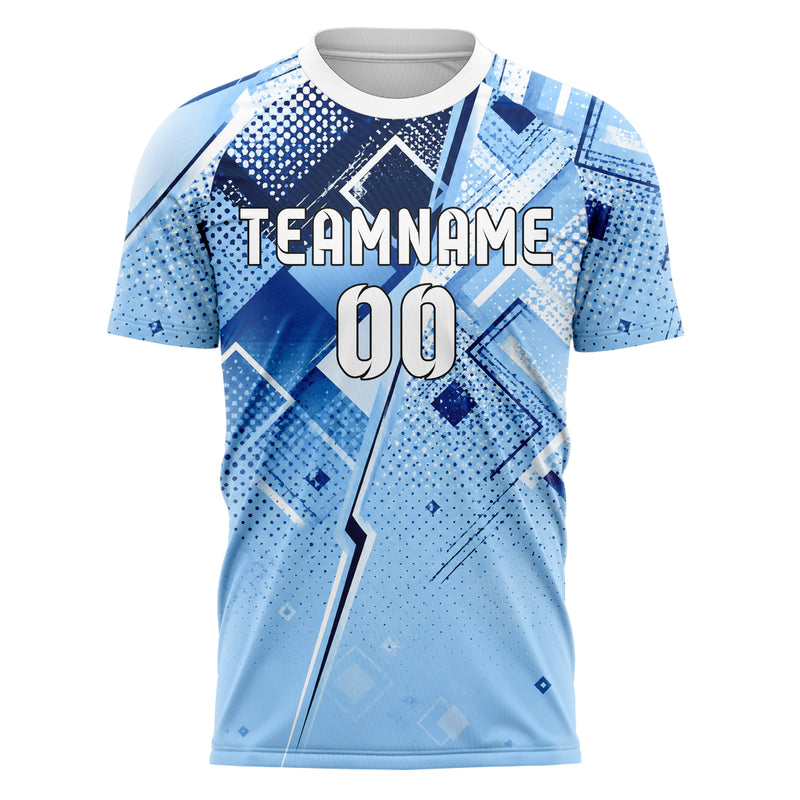 Hellblau klassisches Rauten dichter Verlauf von oben Design 01-0328 individuelles Fußballtrikot front