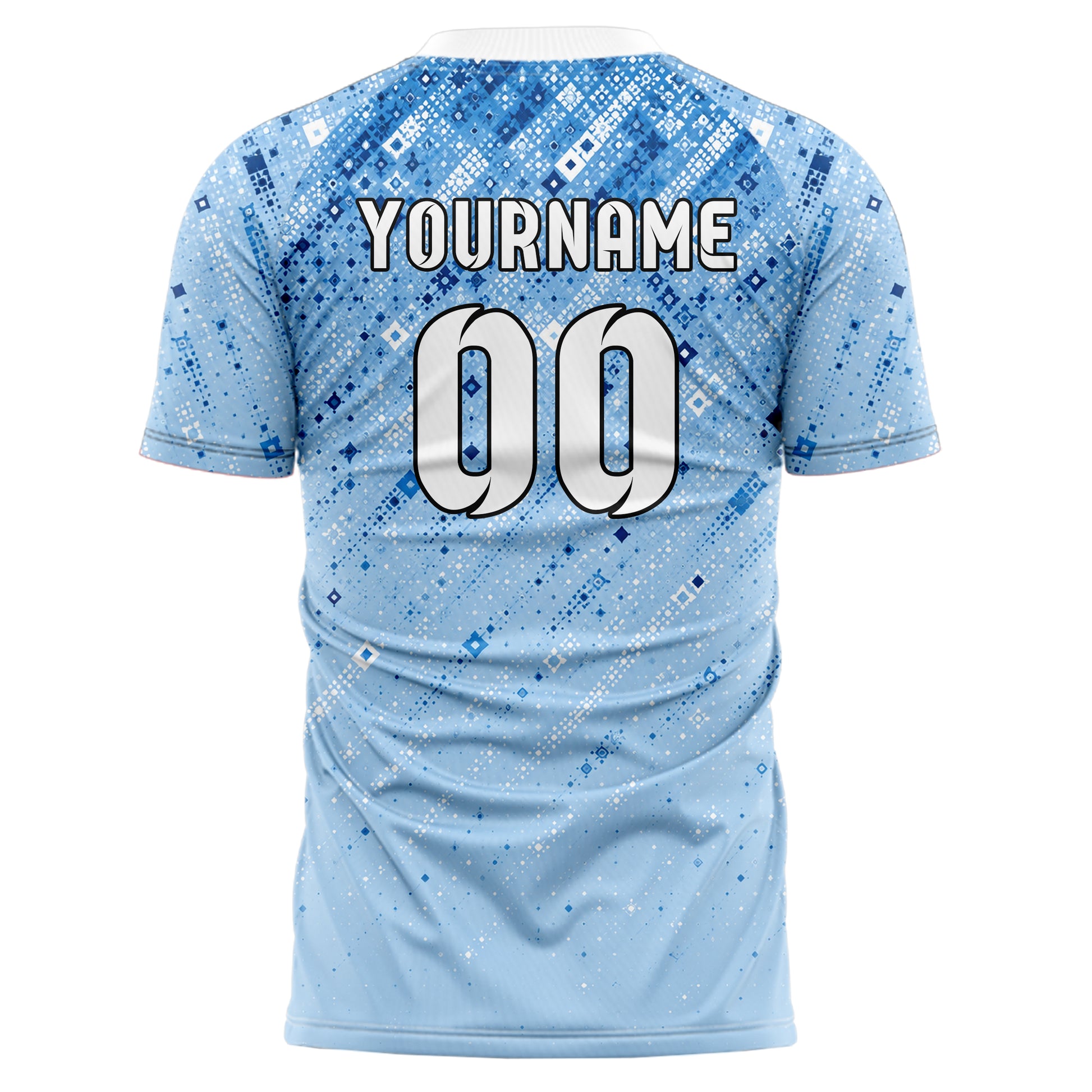 Hellblau klassisches Rauten dichter Verlauf von oben Design 01-0376 individuelles Fußballtrikot back