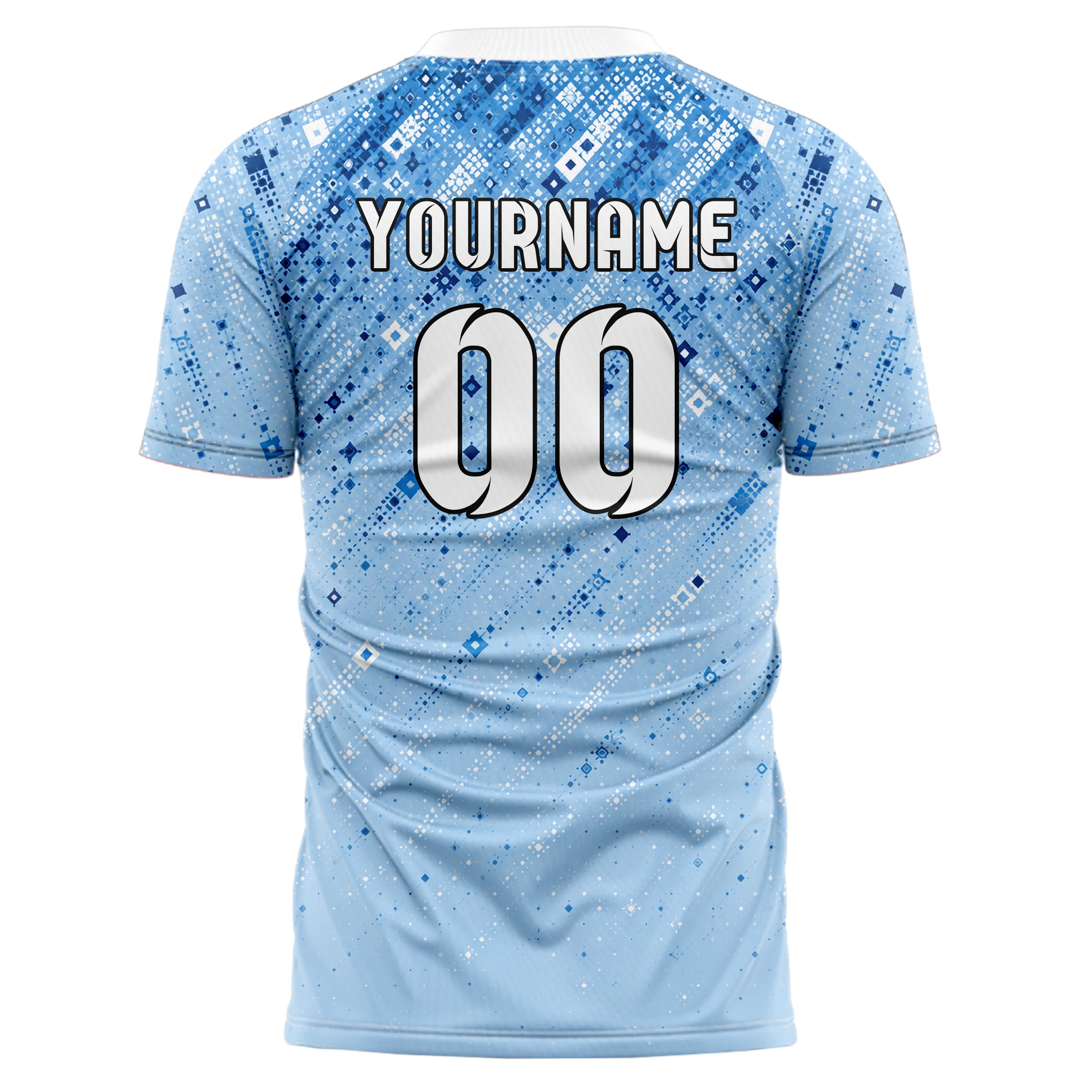 Hellblau klassisches Rauten dichter Verlauf von oben Design 01-0376 individuelles Fußballtrikot back