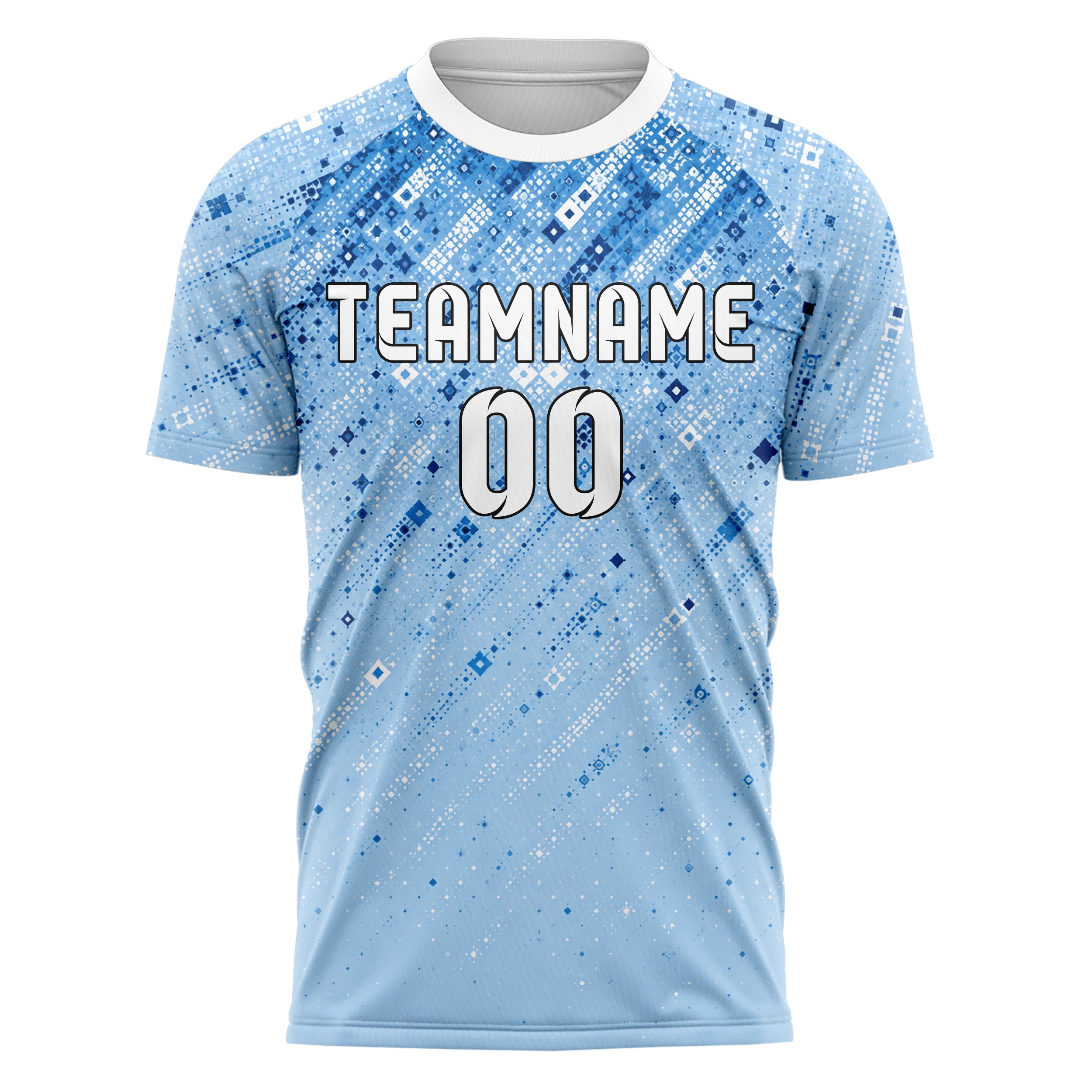 Hellblau klassisches Rauten dichter Verlauf von oben Design 01-0376 individuelles Fußballtrikot front