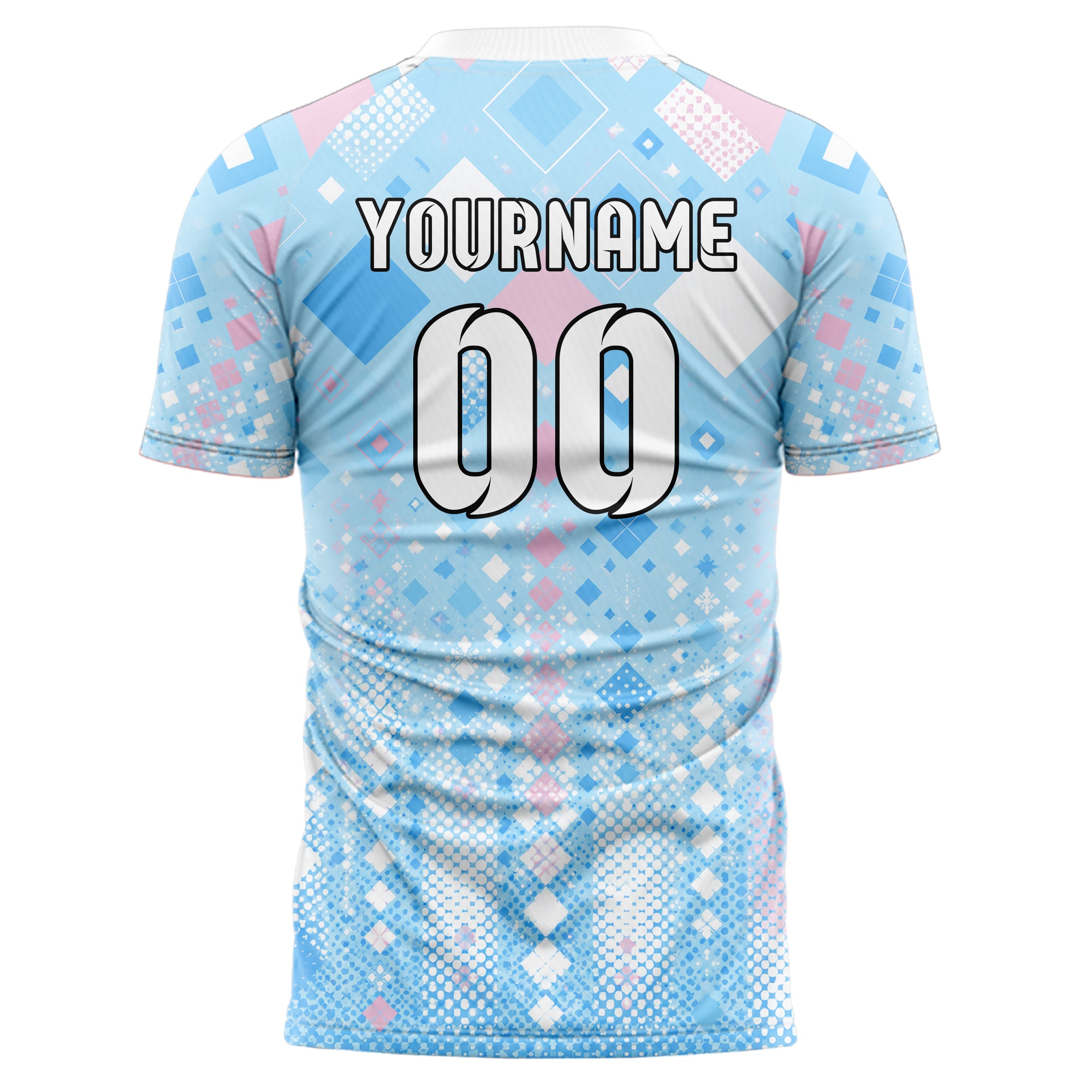 Himmelblau pastelliges Rauten Square Grid Design 01-0173 individuelles Fußballtrikot back