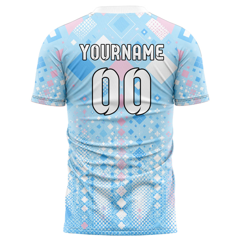 Himmelblau pastelliges Rauten Square Grid Design 01-0173 individuelles Fußballtrikot back