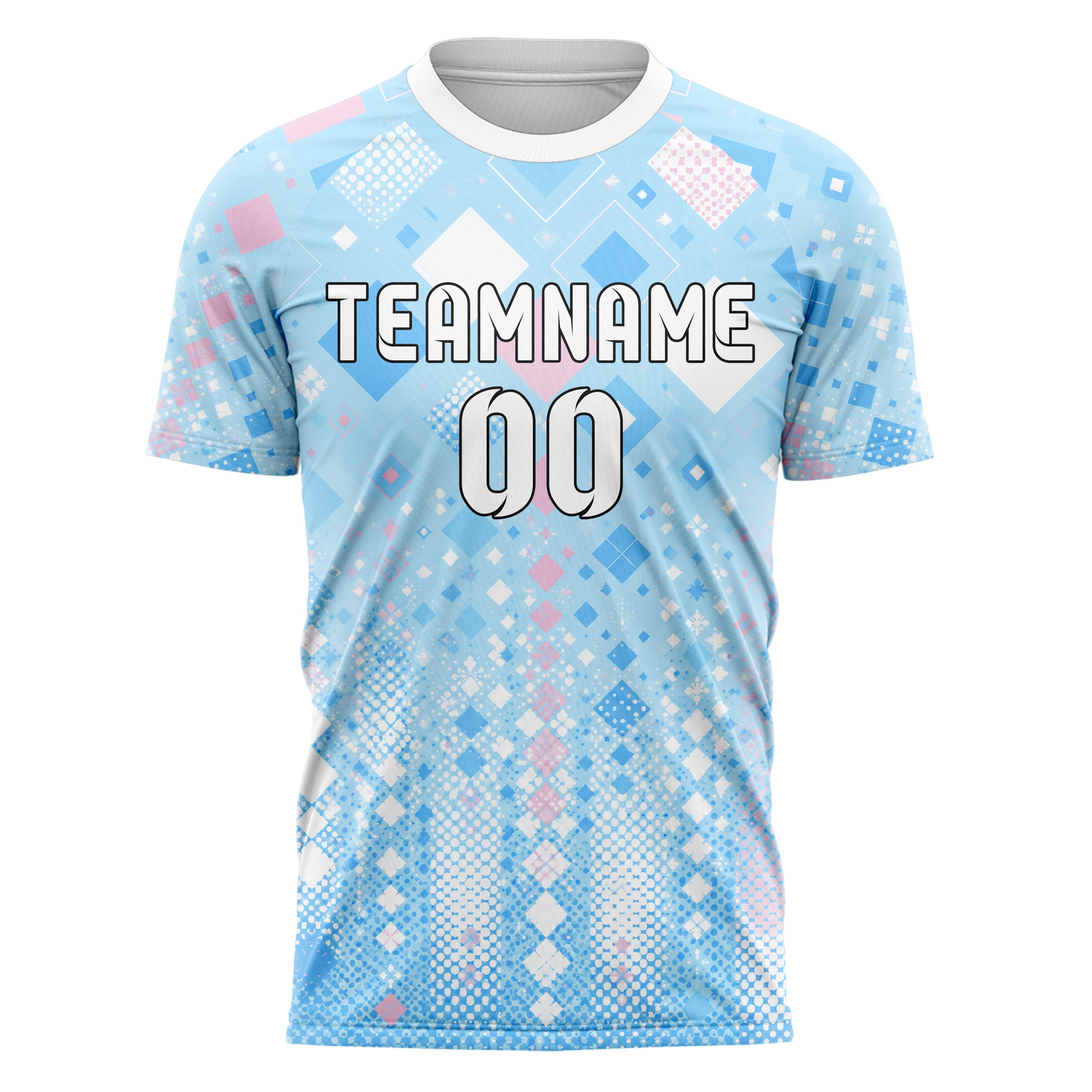 Himmelblau pastelliges Rauten Square Grid Design 01-0173 individuelles Fußballtrikot front