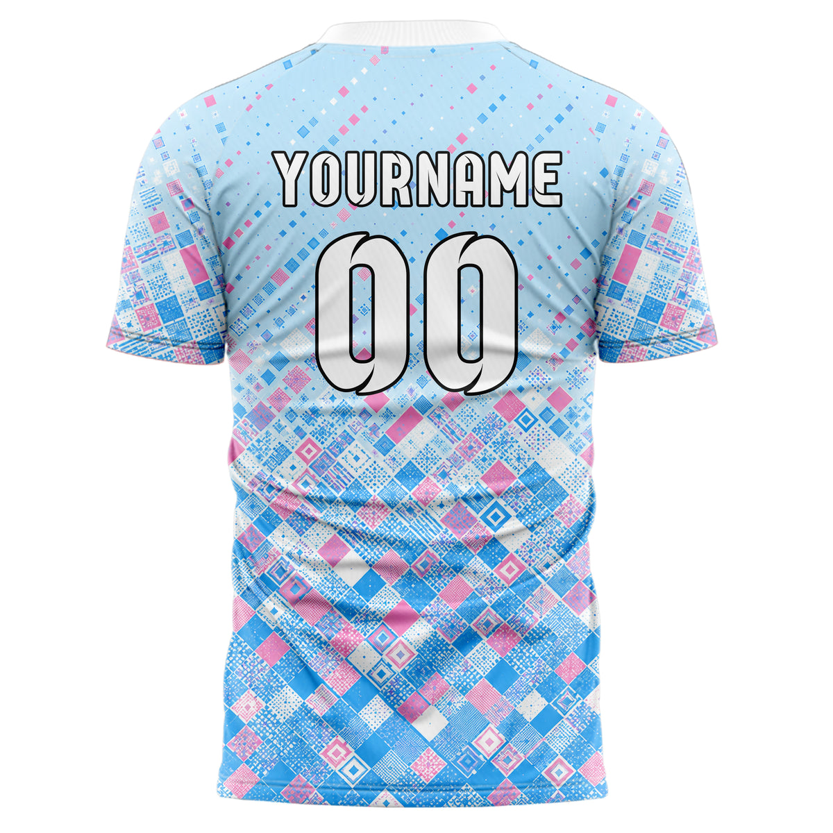 Himmelblau pastelliges Rauten dichter Verlauf von unten Design 01-0023 individuelles Fußballtrikot back