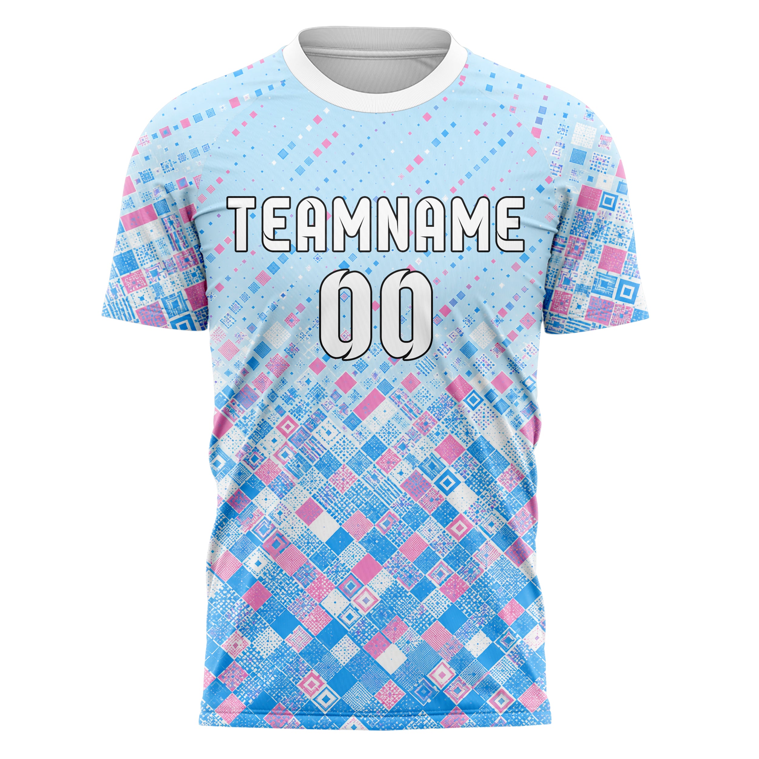 Himmelblau pastelliges Rauten dichter Verlauf von unten Design 01-0023 individuelles Fußballtrikot front