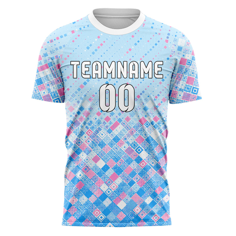 Himmelblau pastelliges Rauten dichter Verlauf von unten Design 01-0023 individuelles Fußballtrikot front