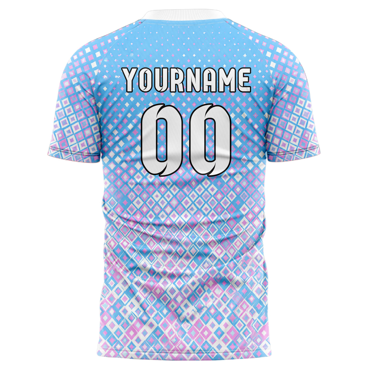 Himmelblau pastelliges Rauten radialer Center Fade Design 01-0377 individuelles Fußballtrikot back