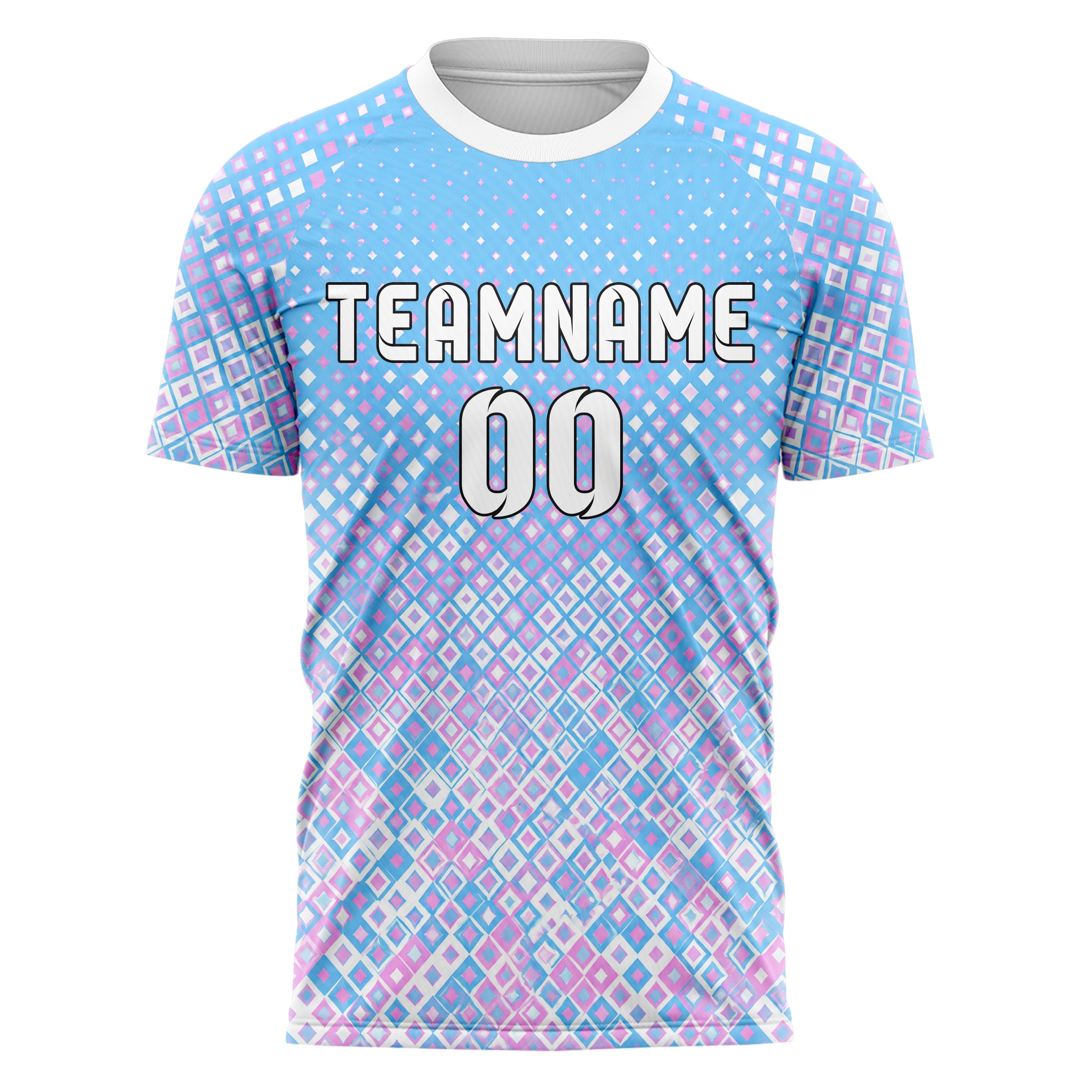 Himmelblau pastelliges Rauten radialer Center Fade Design 01-0377 individuelles Fußballtrikot front