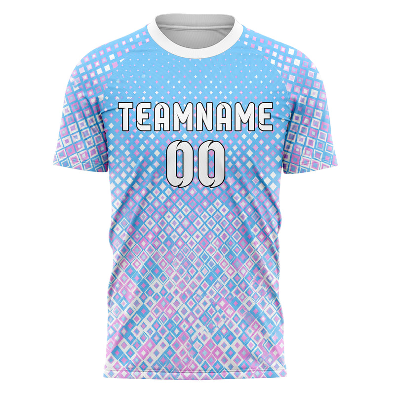 Himmelblau pastelliges Rauten radialer Center Fade Design 01-0377 individuelles Fußballtrikot front