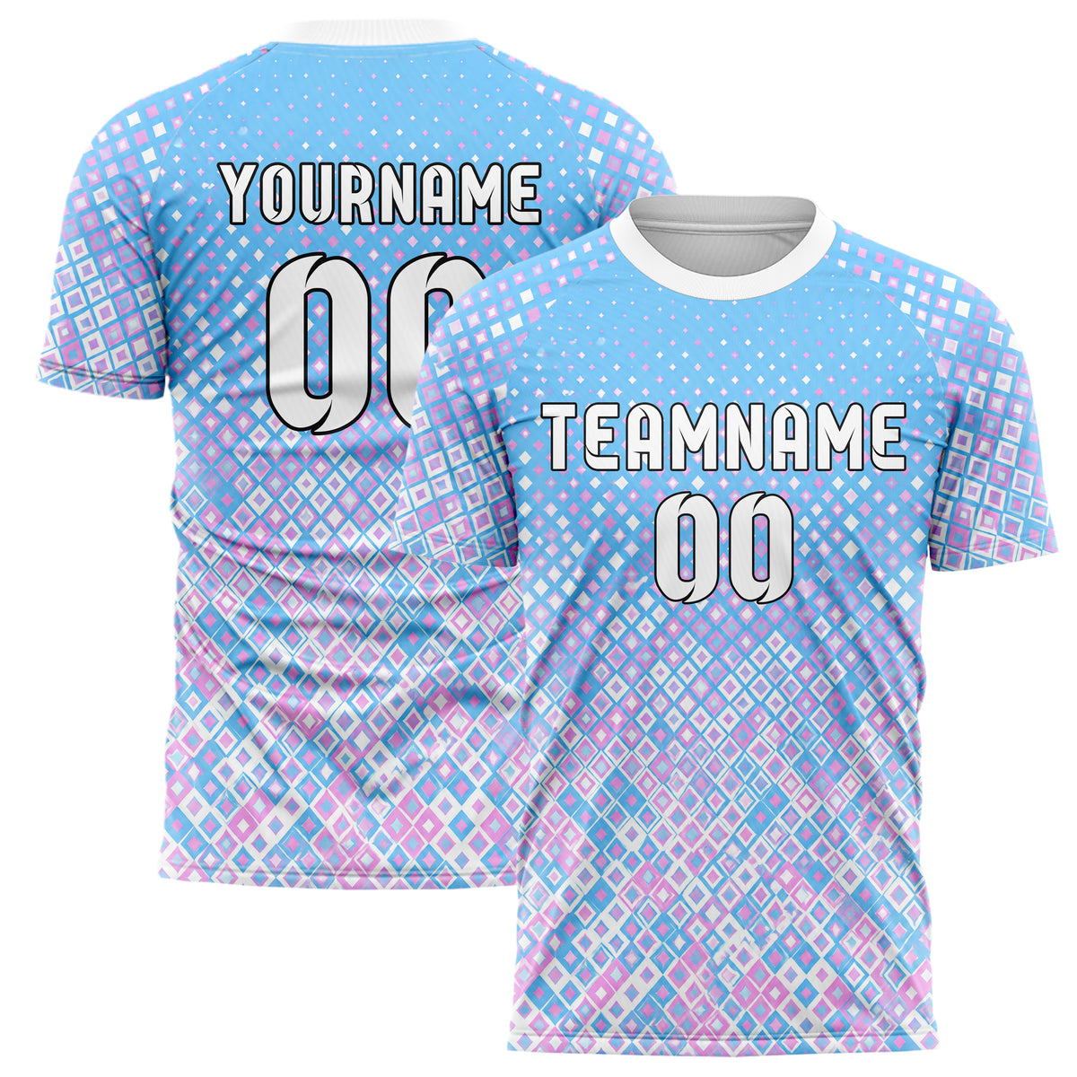 Himmelblau pastelliges Rauten radialer Center Fade Design 01-0377 individuelles Fußballtrikot main