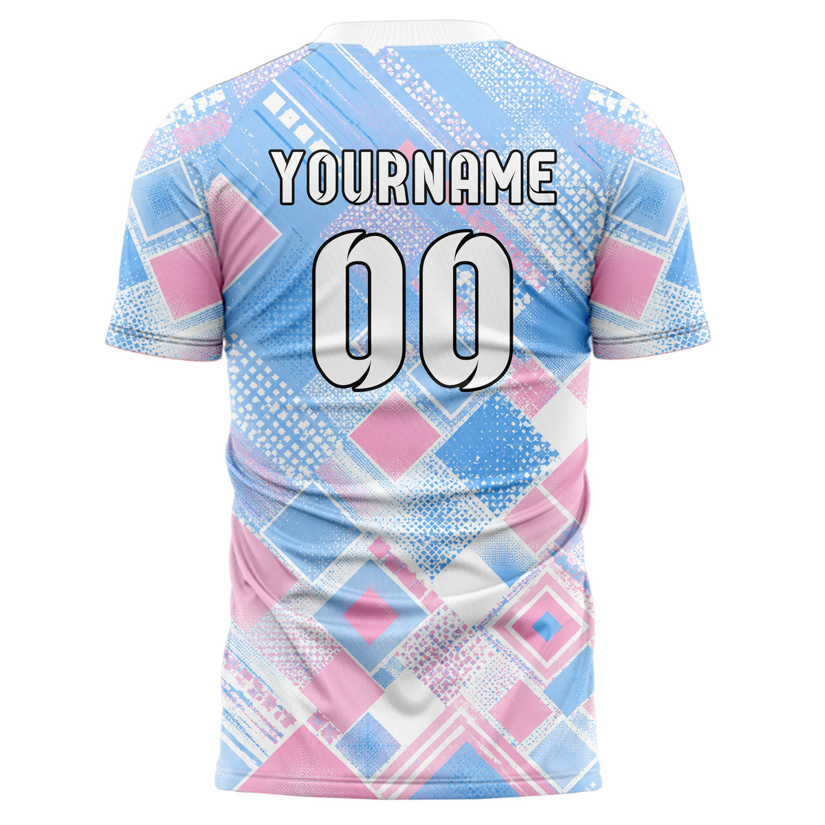 Himmelblau pastelliges Rauten radialer Center Fade Design 01-0401 individuelles Fußballtrikot back