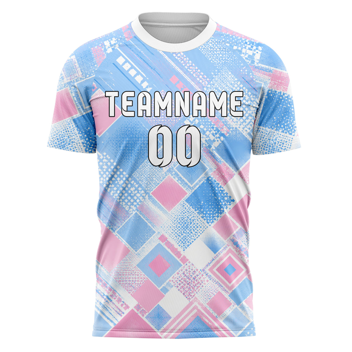 Himmelblau pastelliges Rauten radialer Center Fade Design 01-0401 individuelles Fußballtrikot front