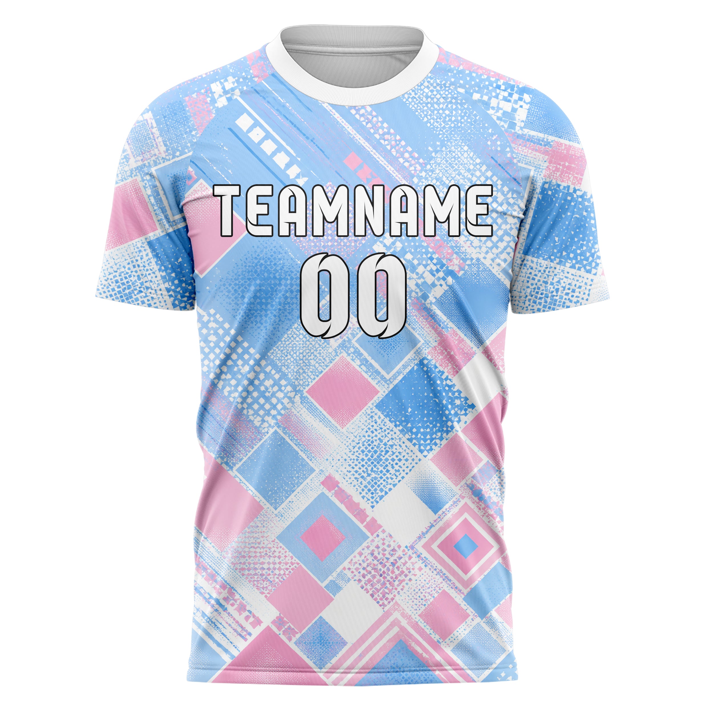 Himmelblau pastelliges Rauten radialer Center Fade Design 01-0401 individuelles Fußballtrikot front