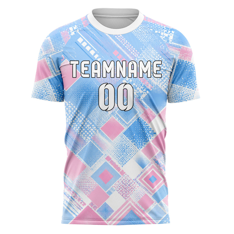 Himmelblau pastelliges Rauten radialer Center Fade Design 01-0401 individuelles Fußballtrikot front