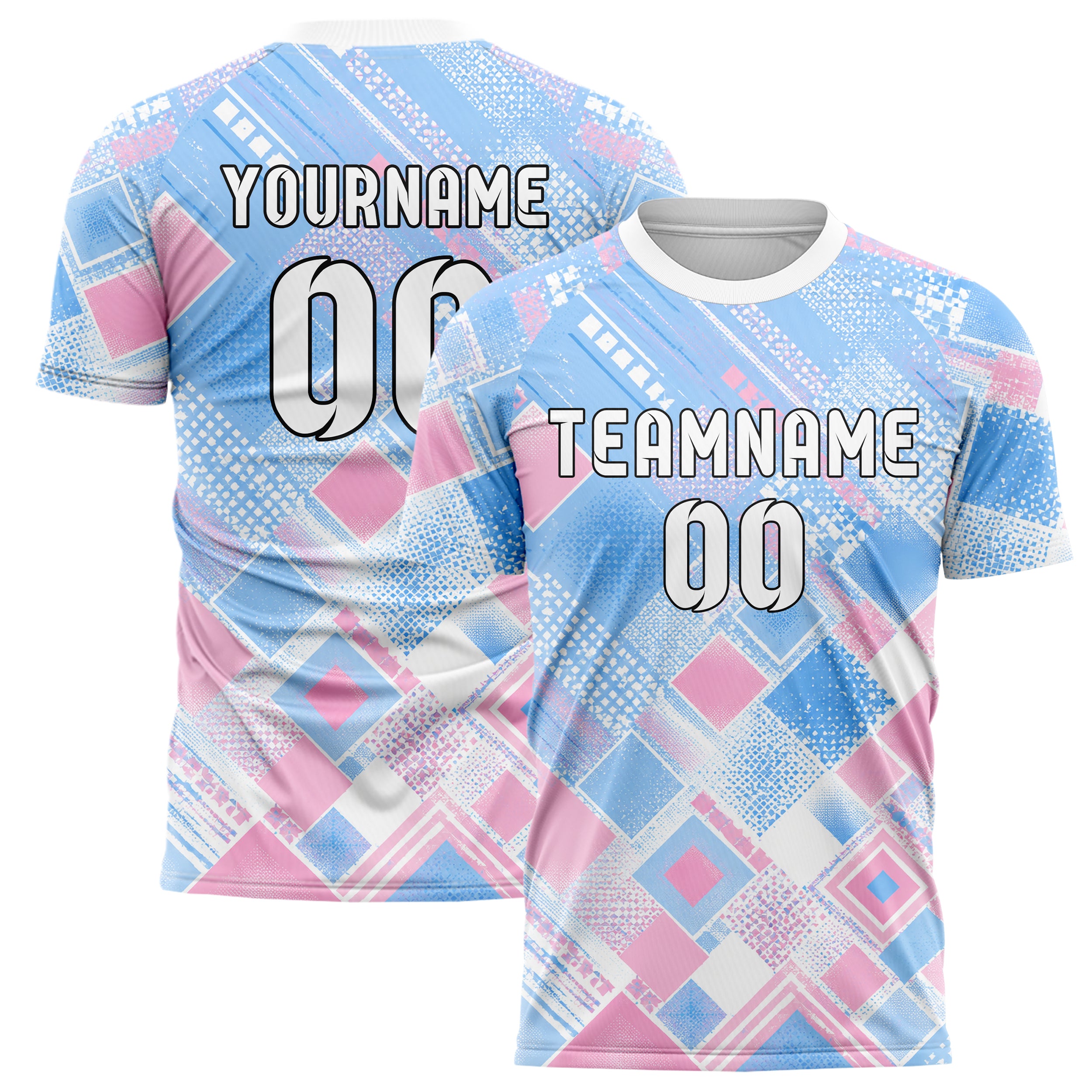 Himmelblau pastelliges Rauten radialer Center Fade Design 01-0401 individuelles Fußballtrikot main
