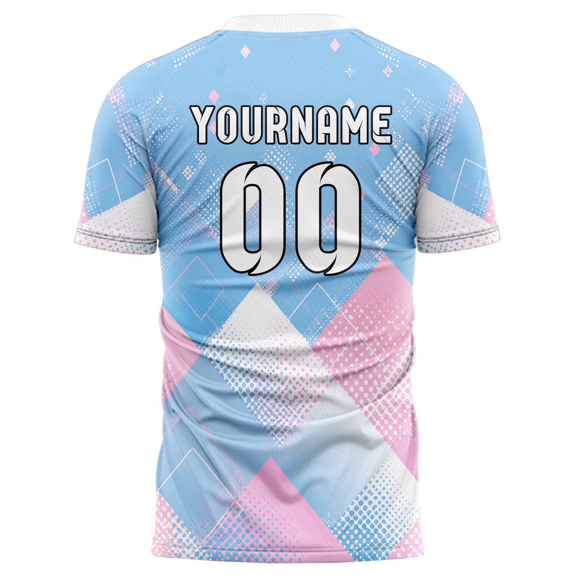Himmelblau pastelliges Rauten diagonale Tessellation Design 01-0194 individuelles Fußballtrikot back