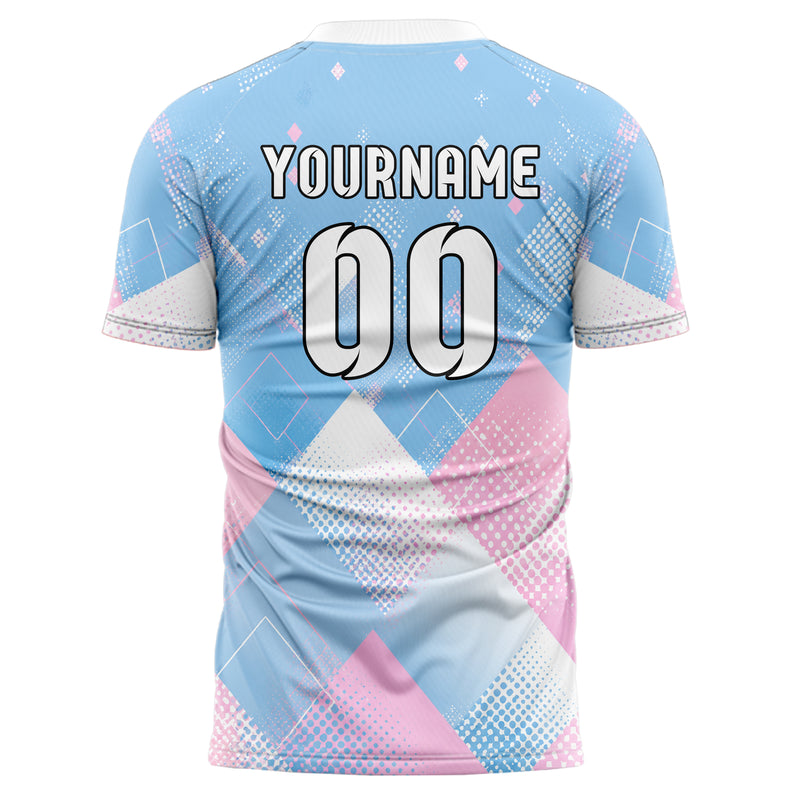 Himmelblau pastelliges Rauten diagonale Tessellation Design 01-0194 individuelles Fußballtrikot back
