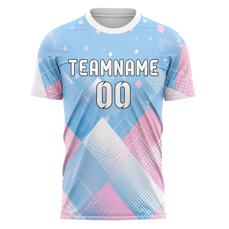 Himmelblau pastelliges Rauten diagonale Tessellation Design 01-0194 individuelles Fußballtrikot front
