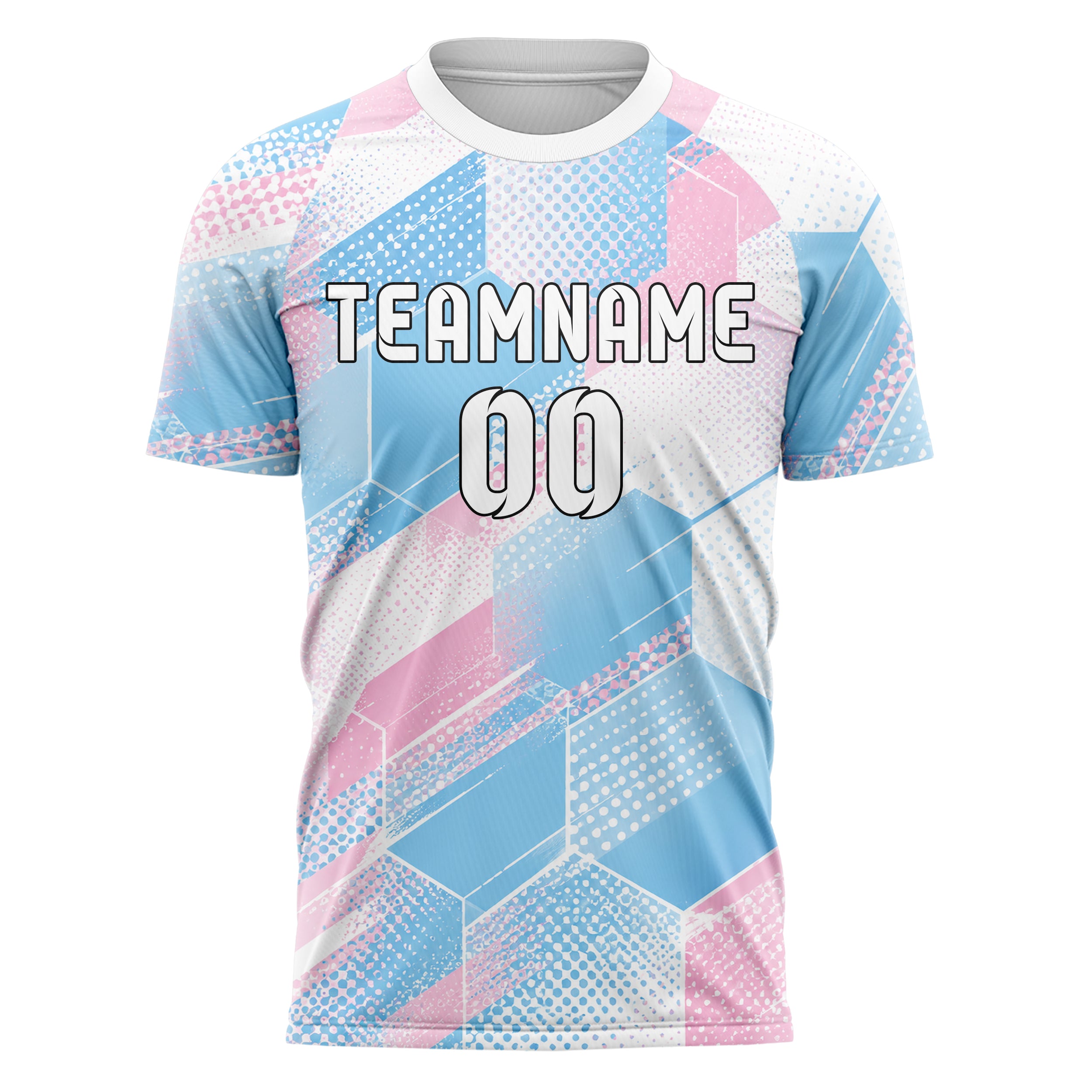 Himmelblau pastelliges Rauten hexagonale Panels Design 01-0278 individuelles Fußballtrikot front
