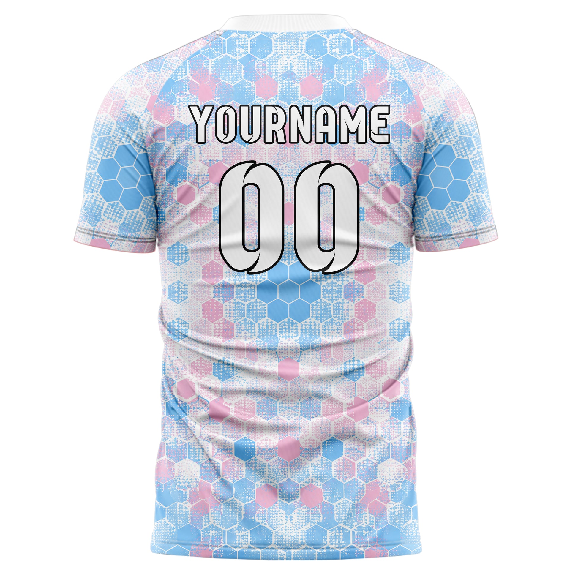 Himmelblau pastelliges Rauten hexagonale Panels Design 01-0374 individuelles Fußballtrikot back