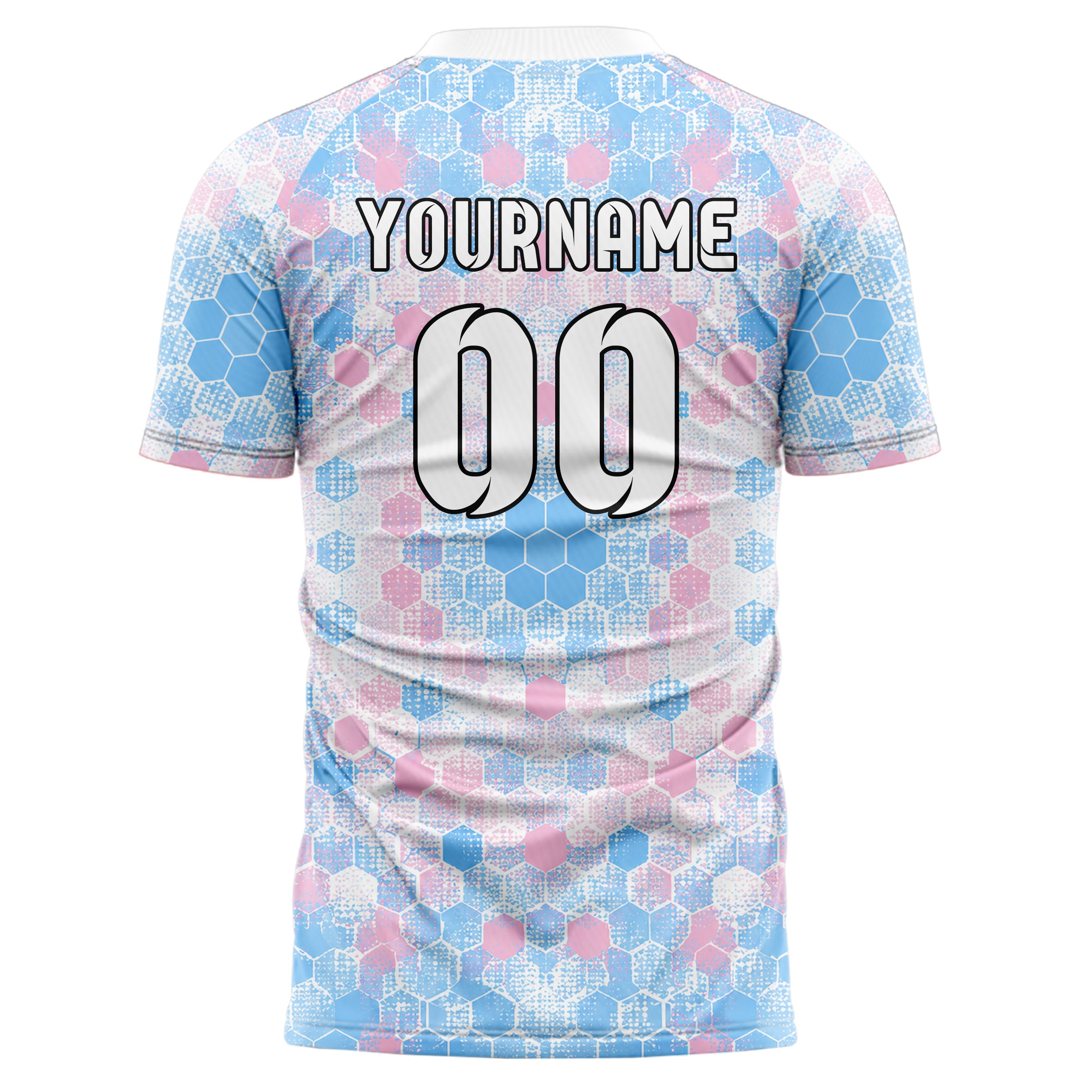 Himmelblau pastelliges Rauten hexagonale Panels Design 01-0374 individuelles Fußballtrikot back