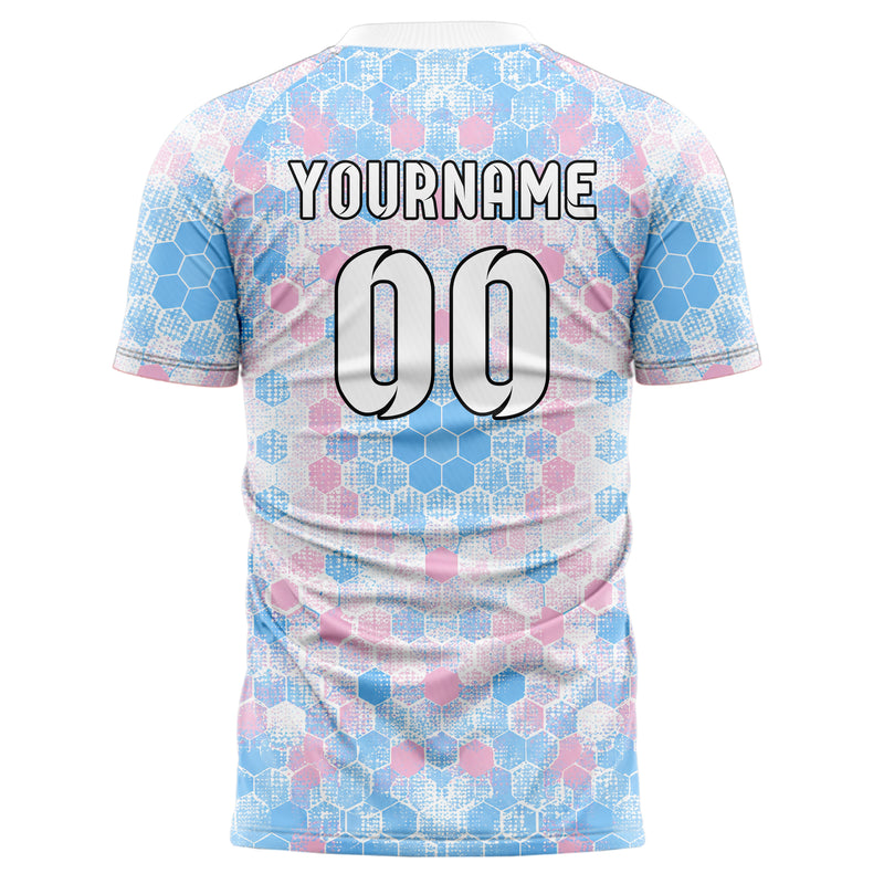 Himmelblau pastelliges Rauten hexagonale Panels Design 01-0374 individuelles Fußballtrikot back