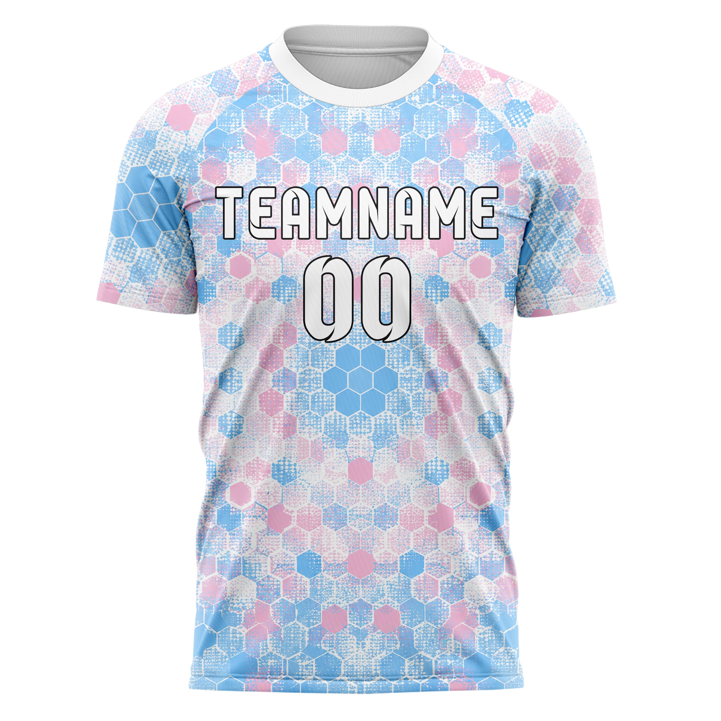 Himmelblau pastelliges Rauten hexagonale Panels Design 01-0374 individuelles Fußballtrikot front