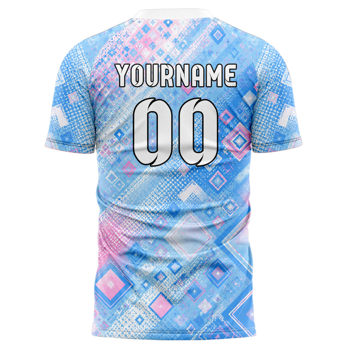 Himmelblau pastelliges Rauten Micro to Macro Gradient Design 01-0404 individuelles Fußballtrikot back