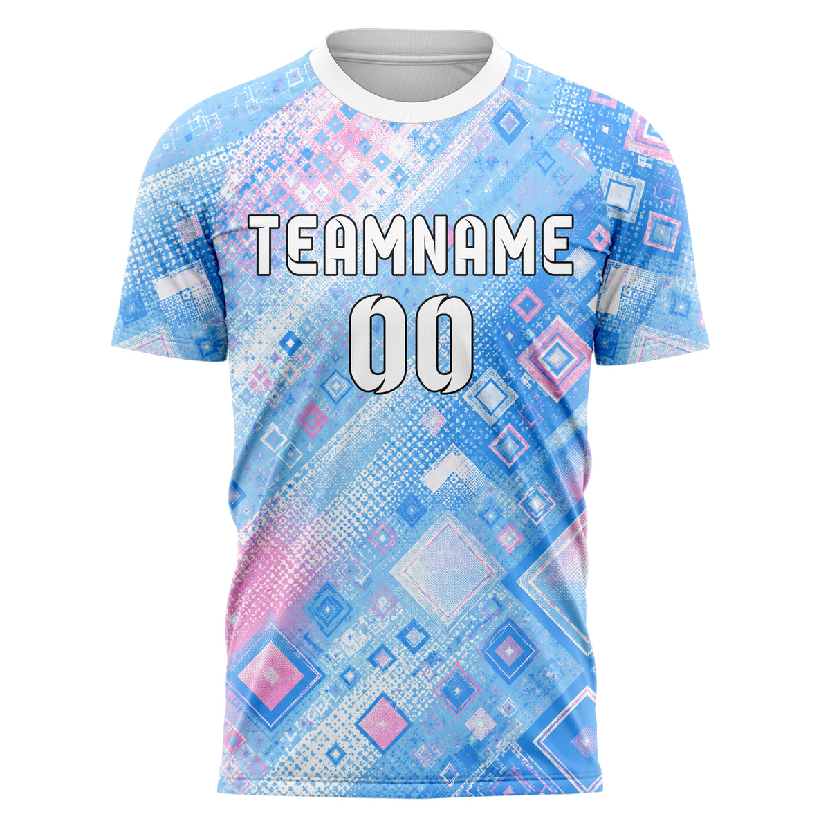 Himmelblau pastelliges Rauten Micro to Macro Gradient Design 01-0404 individuelles Fußballtrikot front