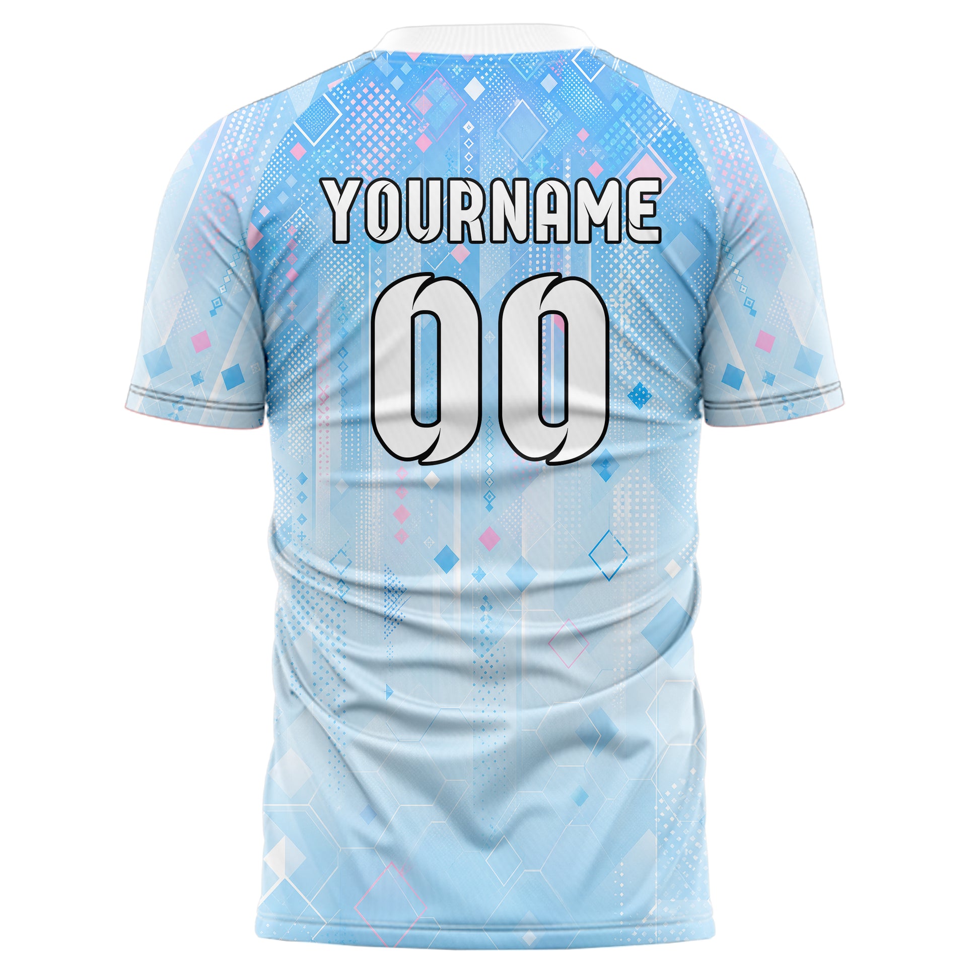 Himmelblau pastelliges Rauten dichter Verlauf von oben Design 01-0008 individuelles Fußballtrikot back