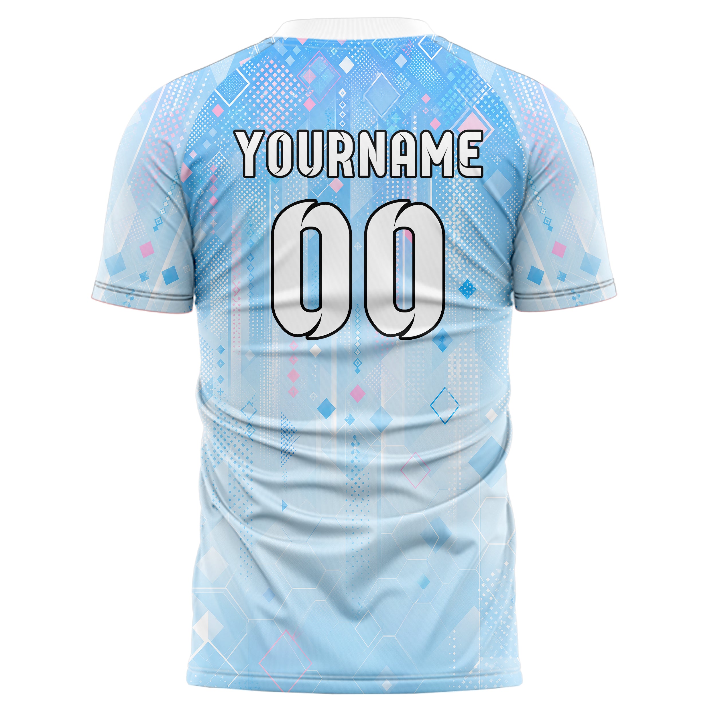 Himmelblau pastelliges Rauten dichter Verlauf von oben Design 01-0008 individuelles Fußballtrikot back