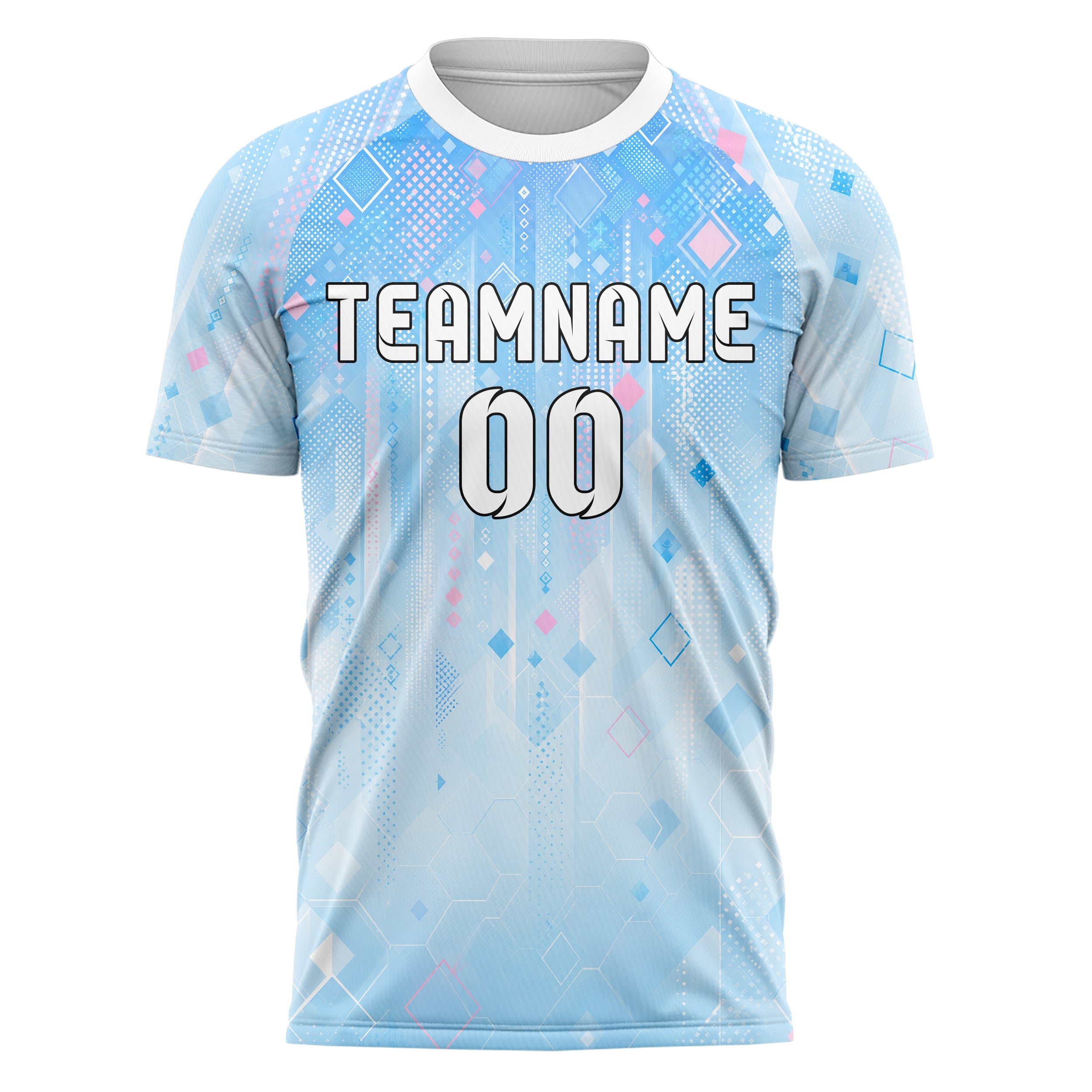 Himmelblau pastelliges Rauten dichter Verlauf von oben Design 01-0008 individuelles Fußballtrikot front