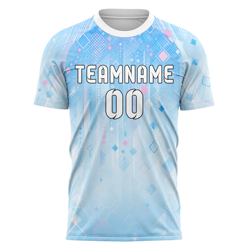 Himmelblau pastelliges Rauten dichter Verlauf von oben Design 01-0008 individuelles Fußballtrikot front