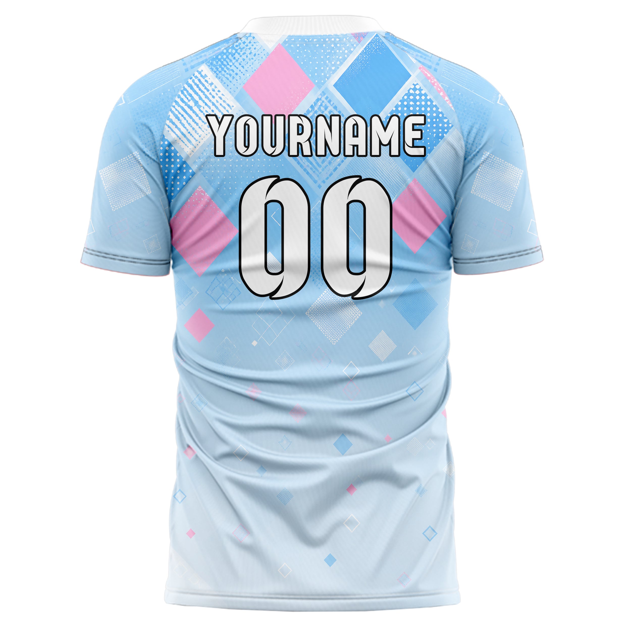 Himmelblau pastelliges Rauten dichter Verlauf von oben Design 01-0488 individuelles Fußballtrikot back