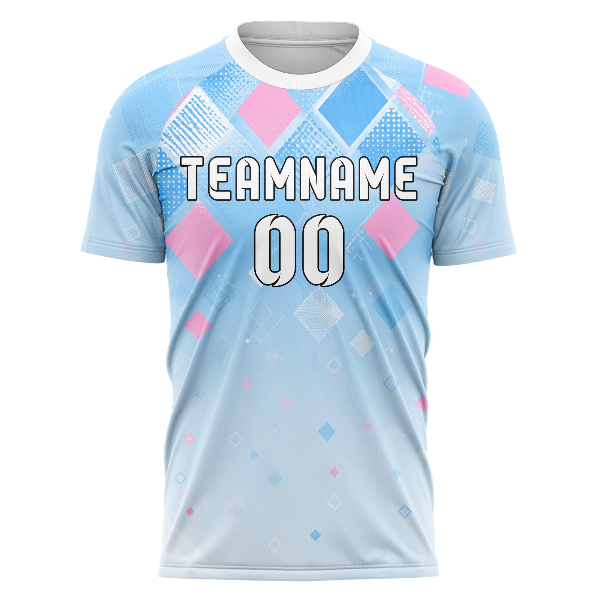 Himmelblau pastelliges Rauten dichter Verlauf von oben Design 01-0488 individuelles Fußballtrikot front
