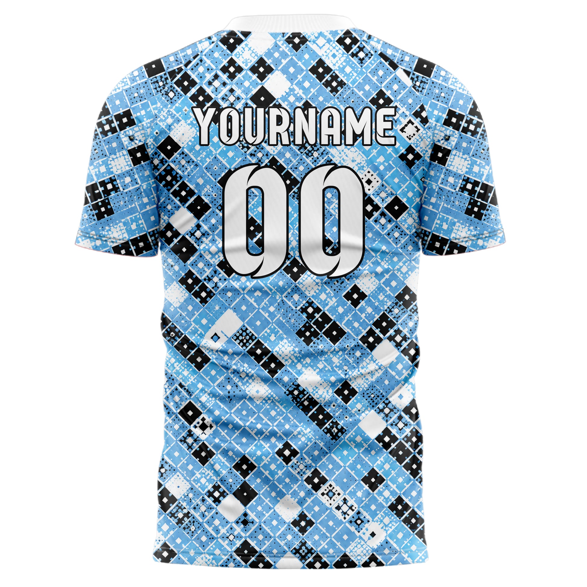 Puderblau lebendiges Rauten Square Grid Design 01-0165 individuelles Fußballtrikot back