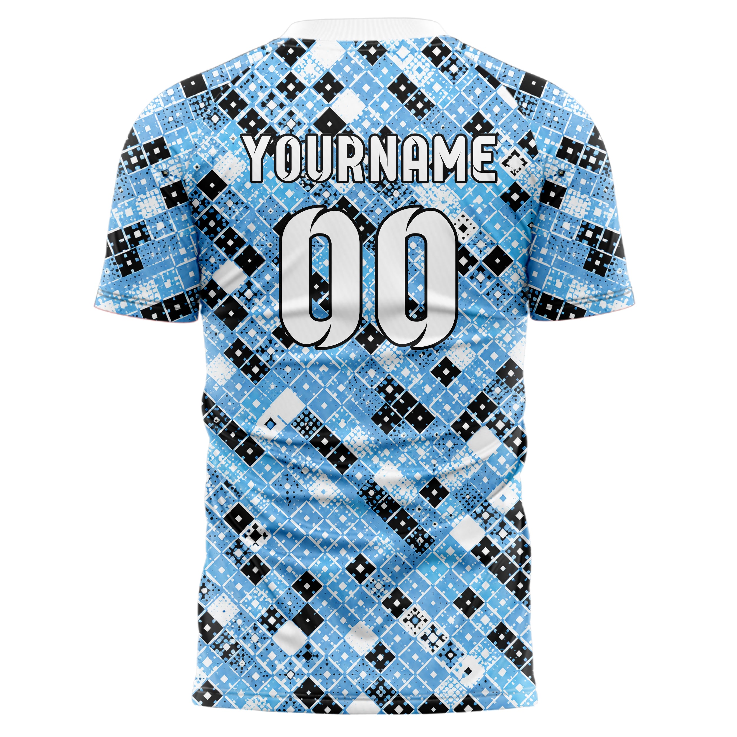 Puderblau lebendiges Rauten Square Grid Design 01-0165 individuelles Fußballtrikot back