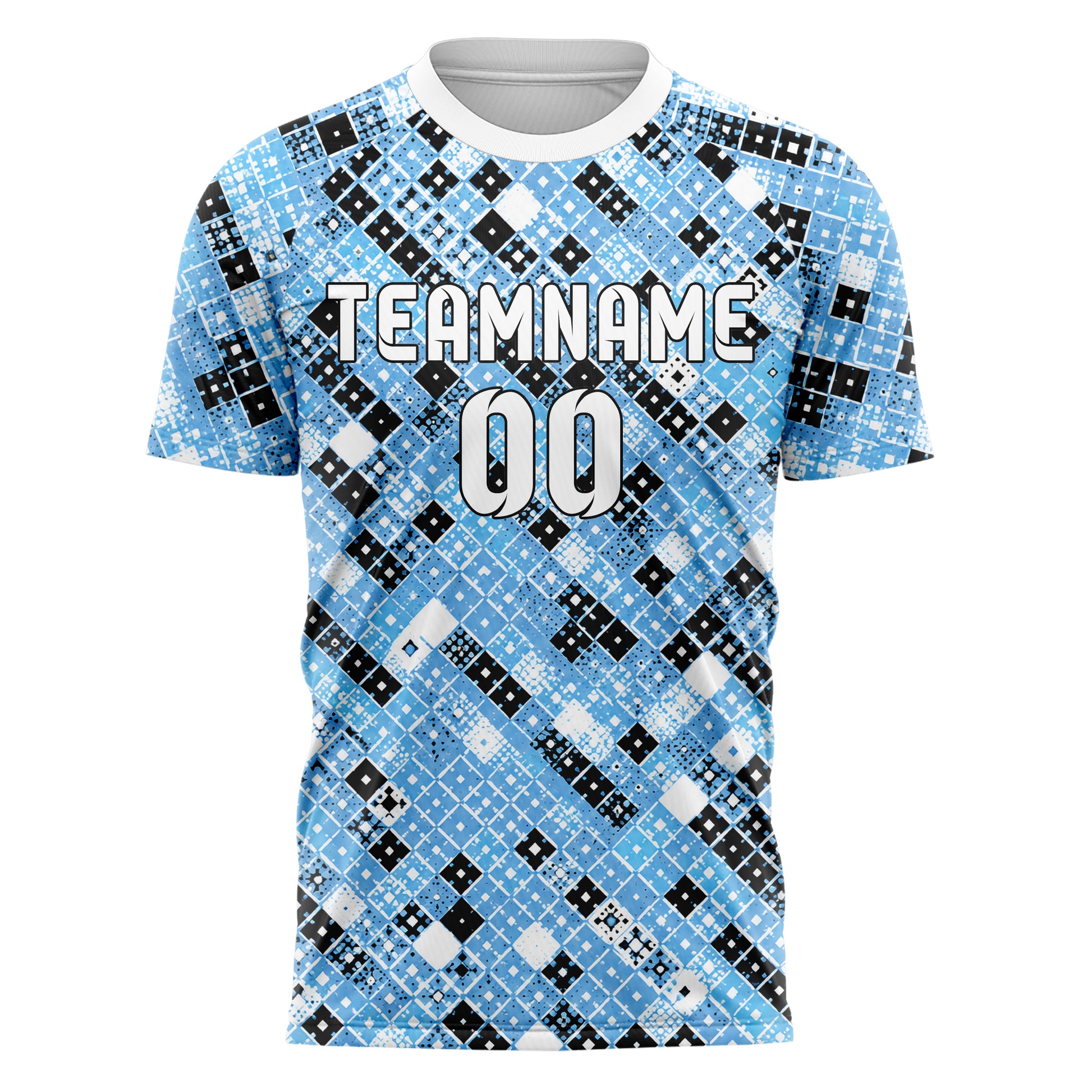 Puderblau lebendiges Rauten Square Grid Design 01-0165 individuelles Fußballtrikot front