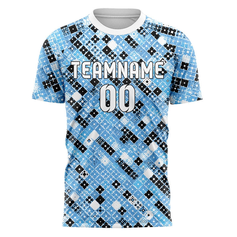 Puderblau lebendiges Rauten Square Grid Design 01-0165 individuelles Fußballtrikot front