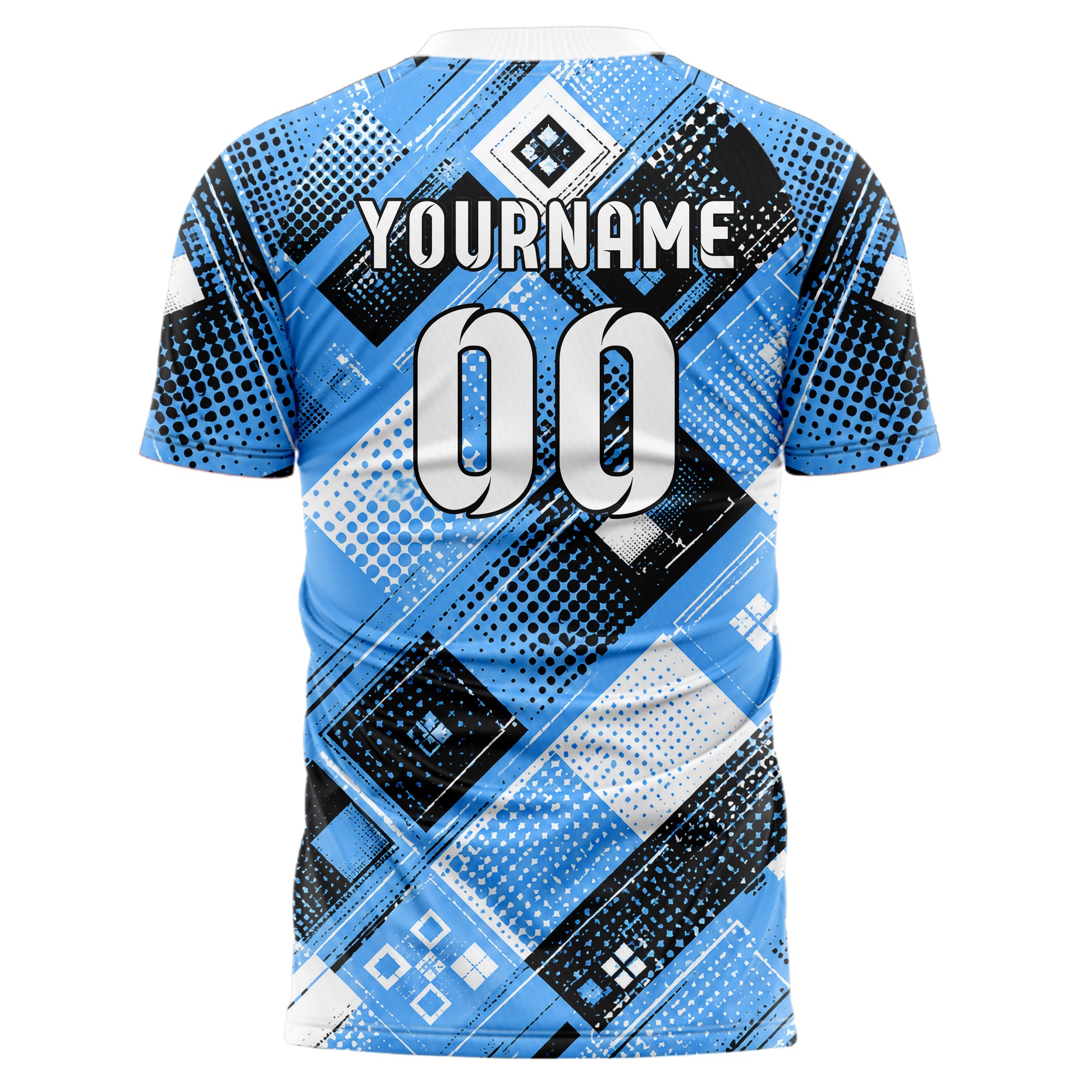 Puderblau lebendiges Rauten Square Grid Design 01-0189 individuelles Fußballtrikot back