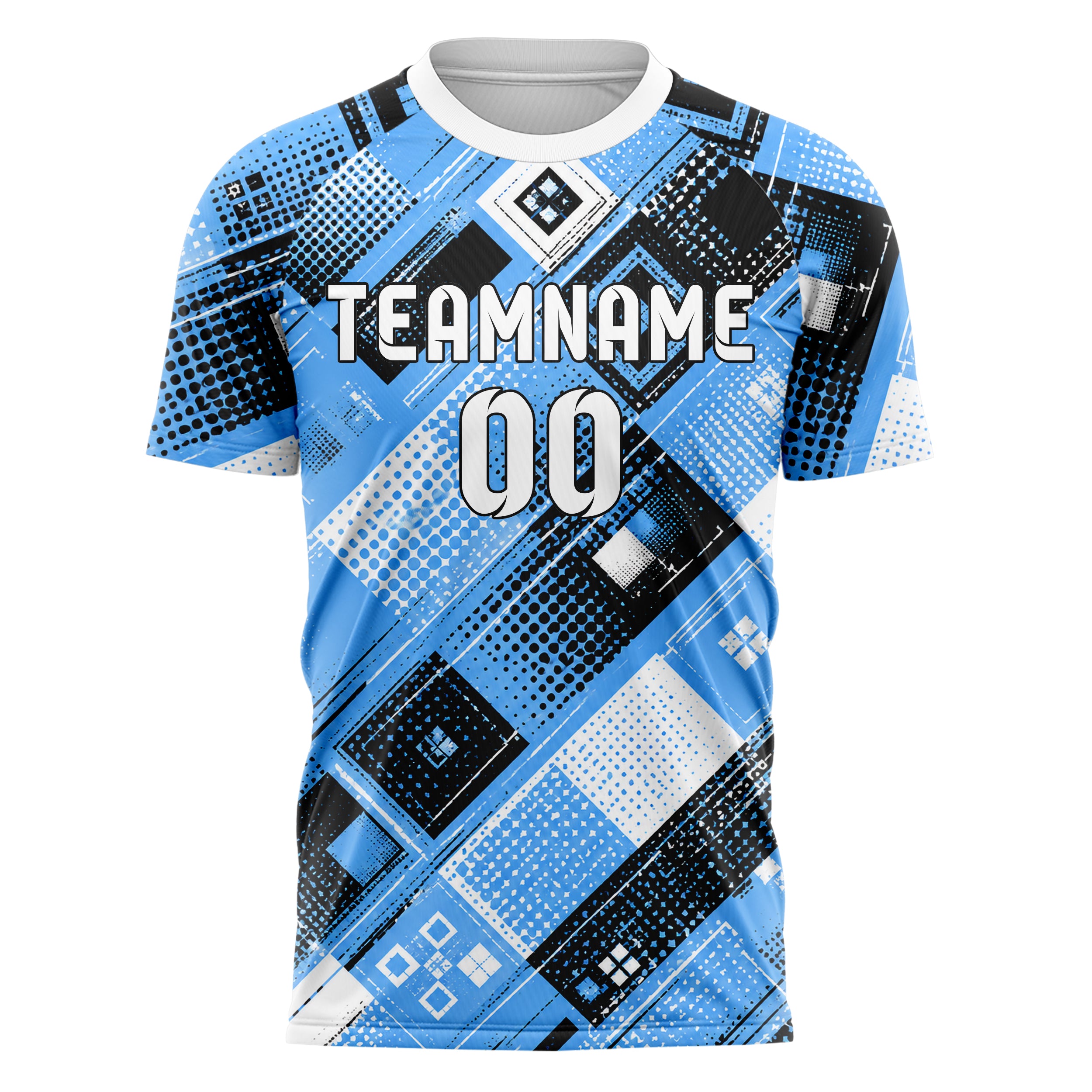 Puderblau lebendiges Rauten Square Grid Design 01-0189 individuelles Fußballtrikot front
