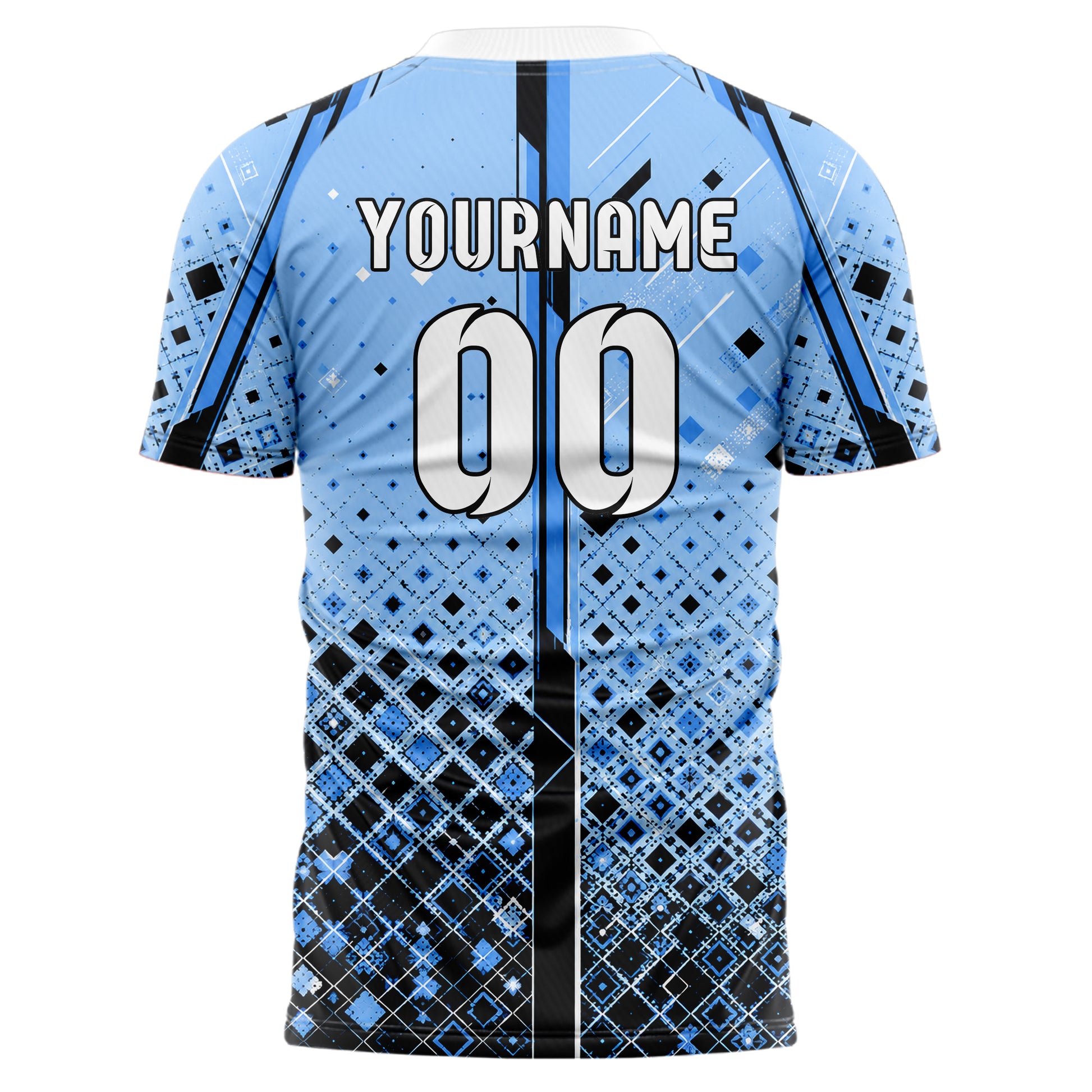 Puderblau lebendiges Rauten dichter Verlauf von unten Design 01-0231 individuelles Fußballtrikot back
