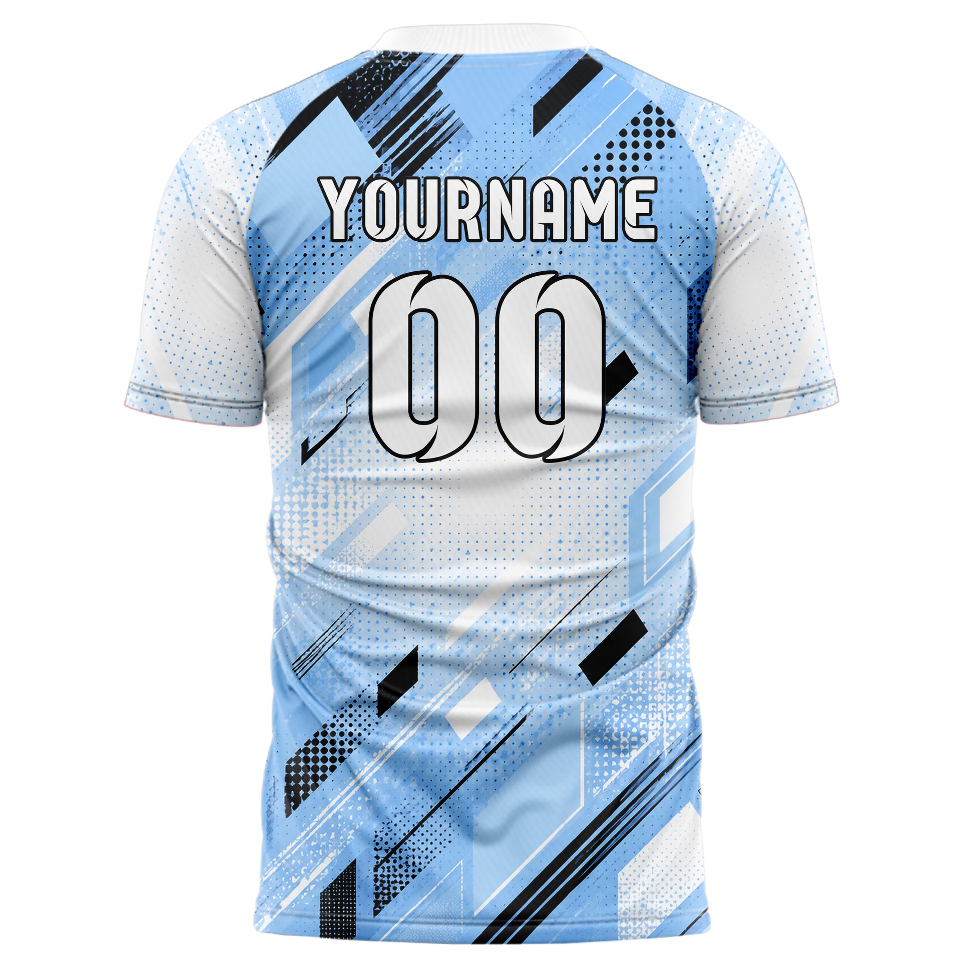 Puderblau lebendiges Rauten radialer Center Fade Design 01-0273 individuelles Fußballtrikot back
