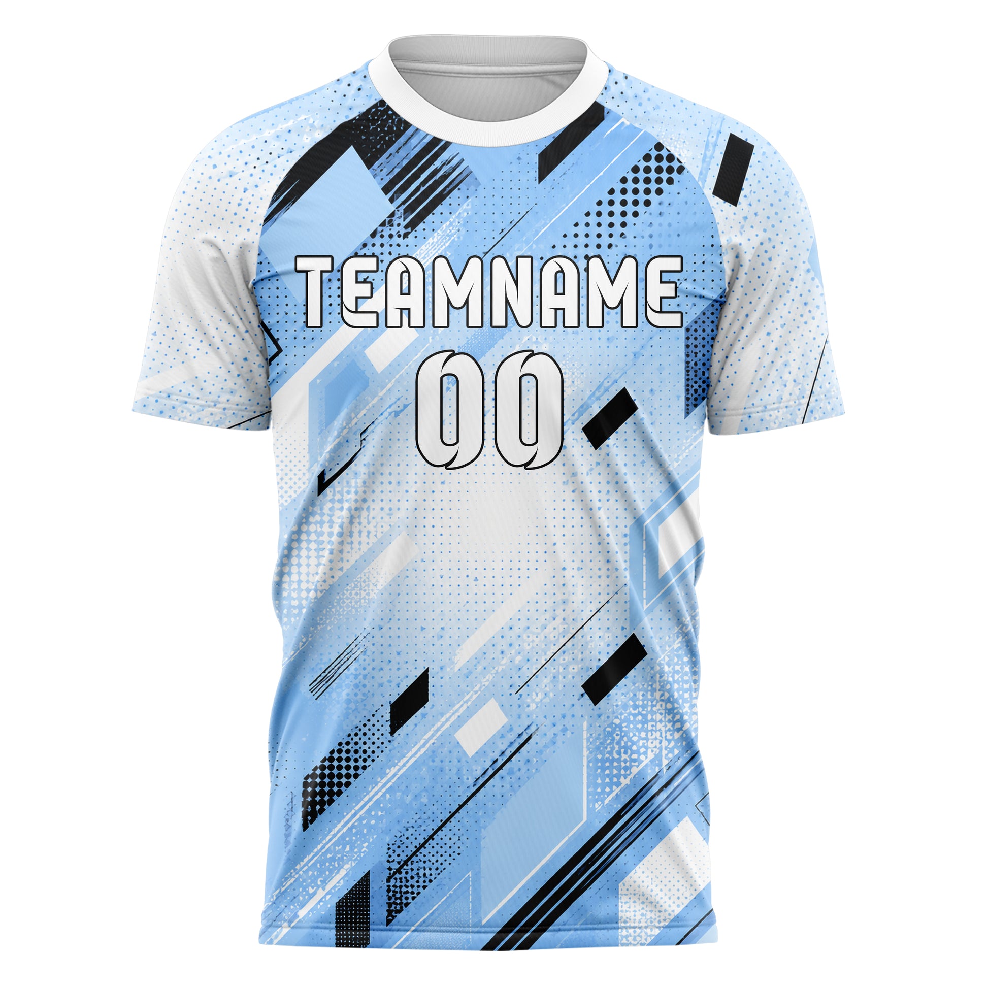 Puderblau lebendiges Rauten radialer Center Fade Design 01-0273 individuelles Fußballtrikot front