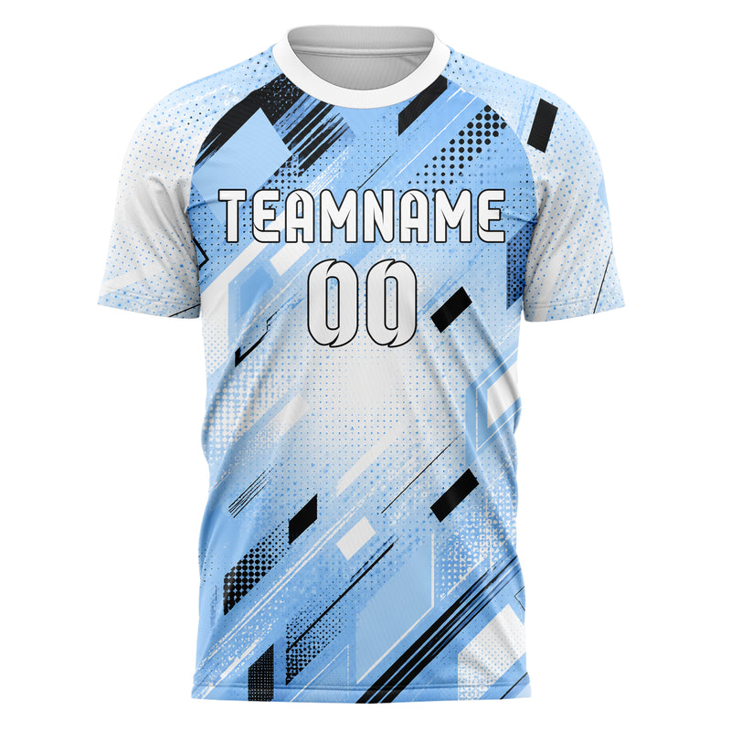 Puderblau lebendiges Rauten radialer Center Fade Design 01-0273 individuelles Fußballtrikot front