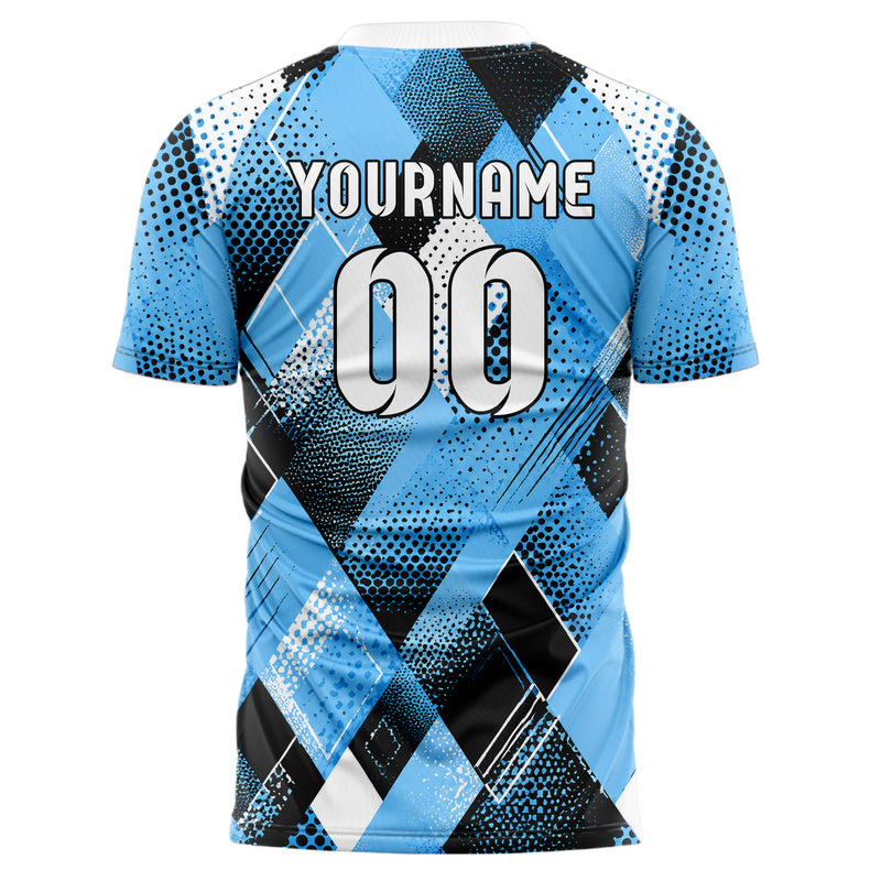 Puderblau lebendiges Rauten diagonale Tessellation Design 01-0258 individuelles Fußballtrikot back